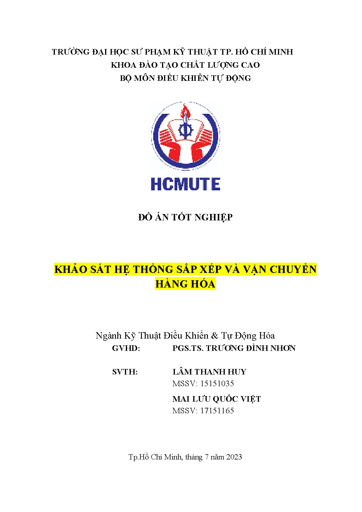 Đồ án tốt nghiệp - Khảo sát hệ thống sắp xếp và vận chuyển hàng hóa