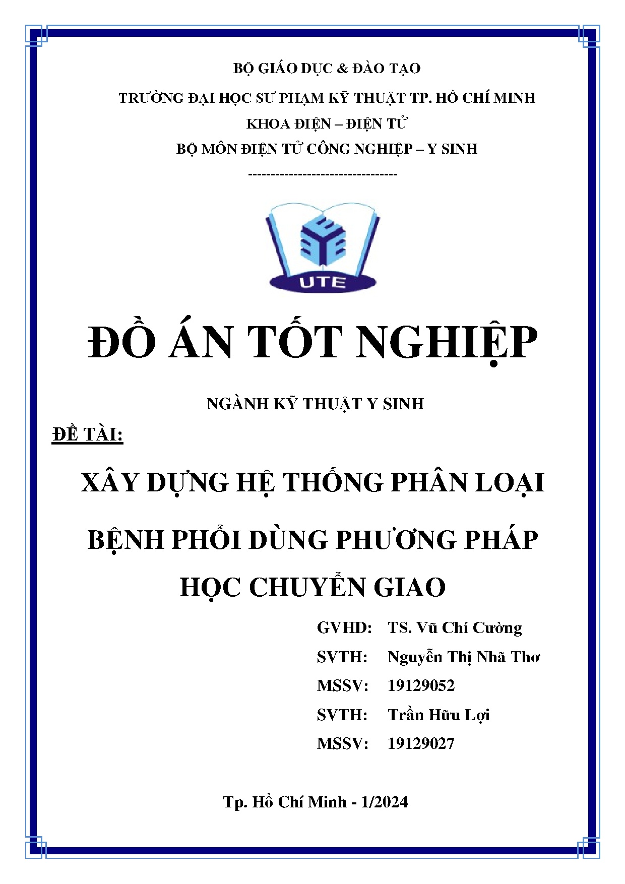 Đồ án tốt nghiệp - Xây dựng hệ thống phân loại bệnh phổi dùng phương pháp học chuyển giao