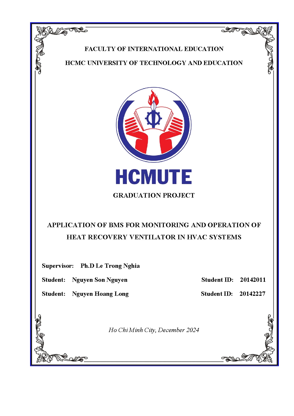 Đồ án tốt nghiệp - Application of BMS for monitoring and operation of heat recovery ventilator in HS