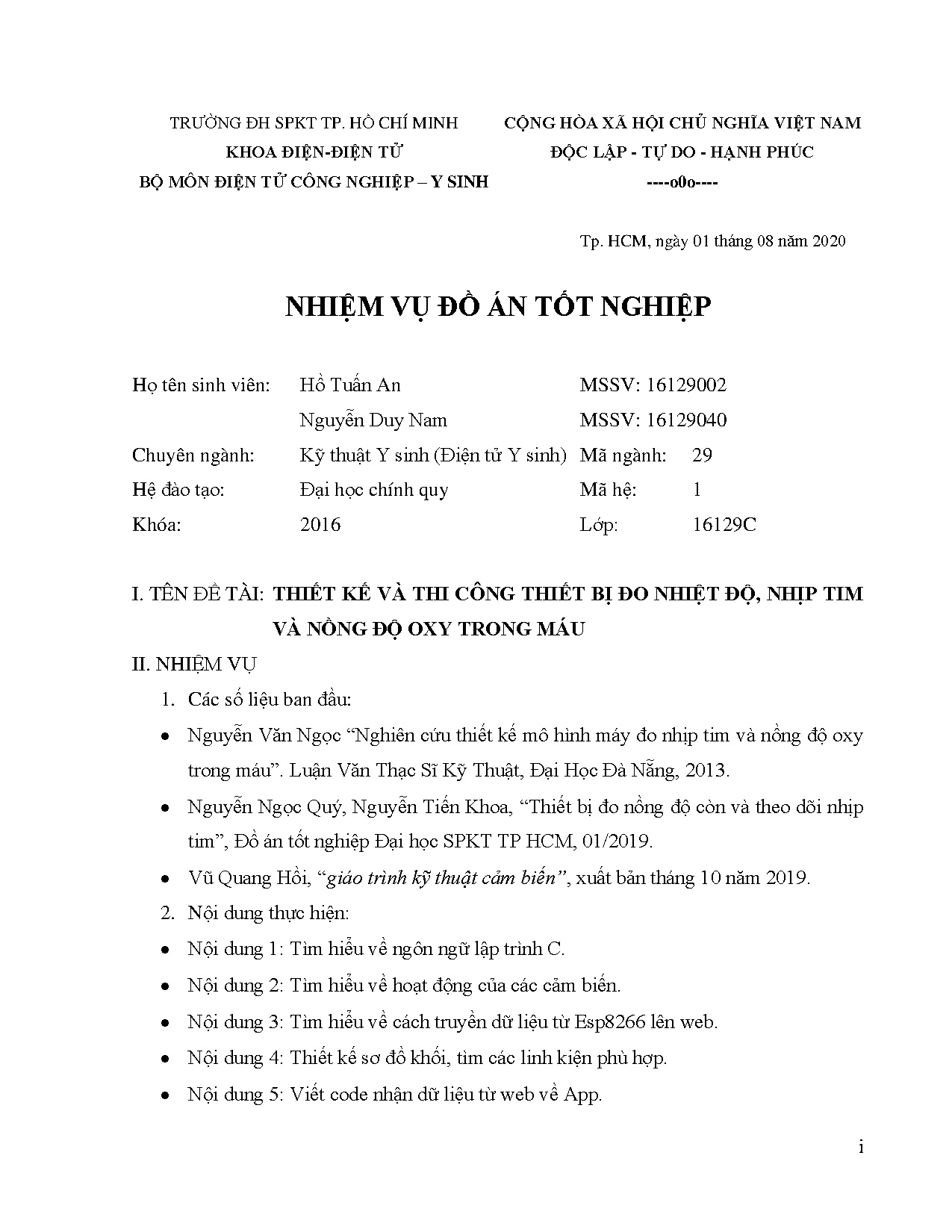 Đồ án tốt nghiệp - Thiết kế và thi công thiết bị đo nhiệt độ, nhịp tim và nồng độ oxy trong máu