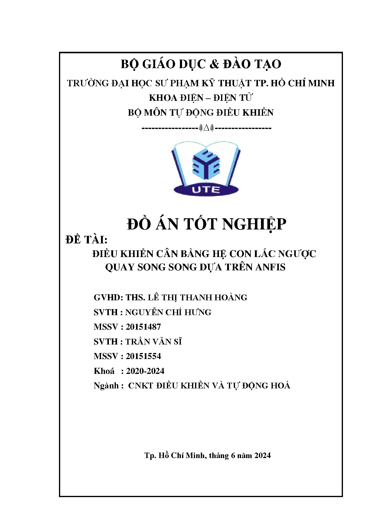 Đồ án tốt nghiệp - Điều khiển cân bằng hệ con lắc ngược quay song song dựa trên anfis