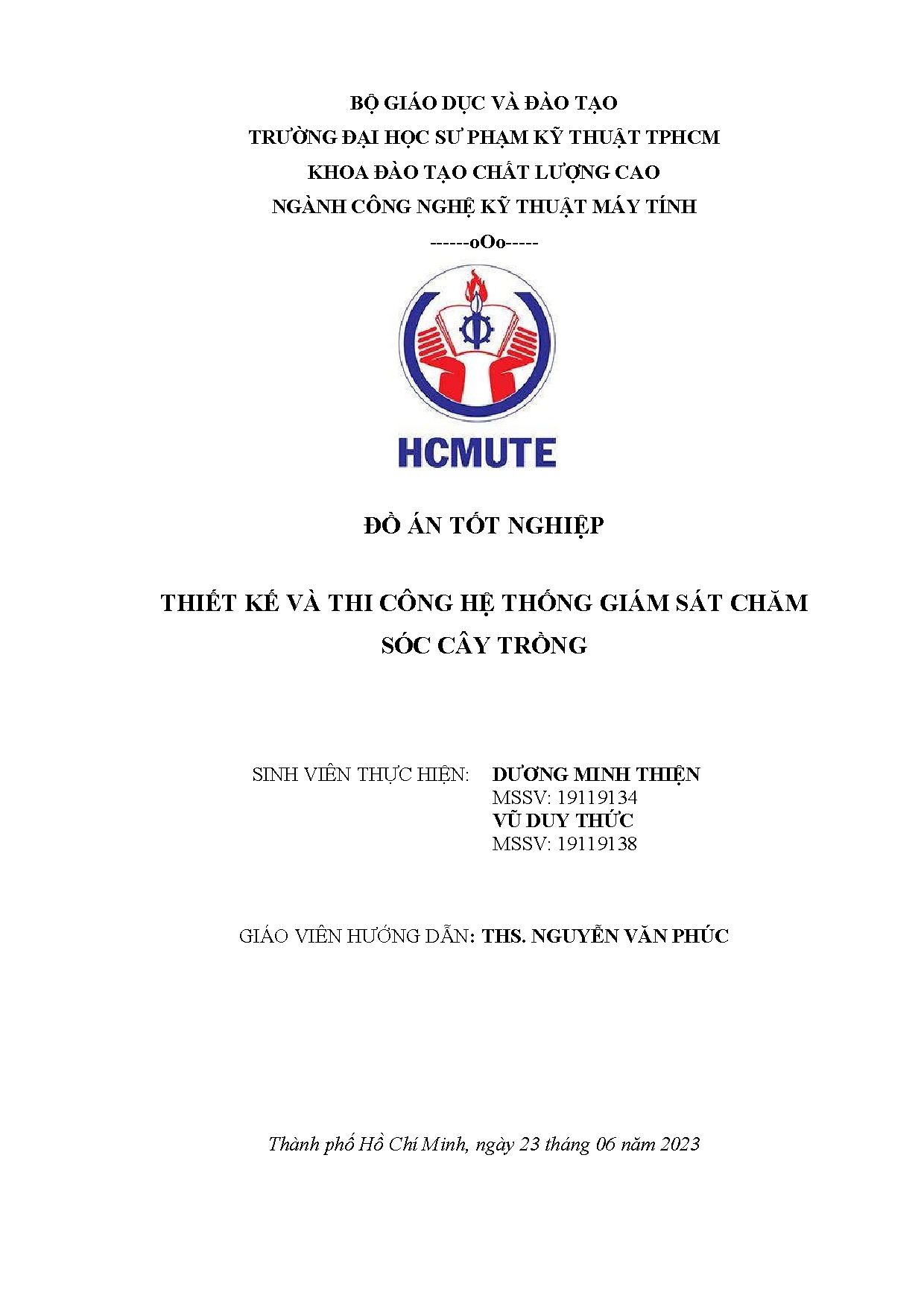 Đồ án tốt nghiệp - Thiết kế và thi công hệ thống giám sát chăm sóc cây trồng