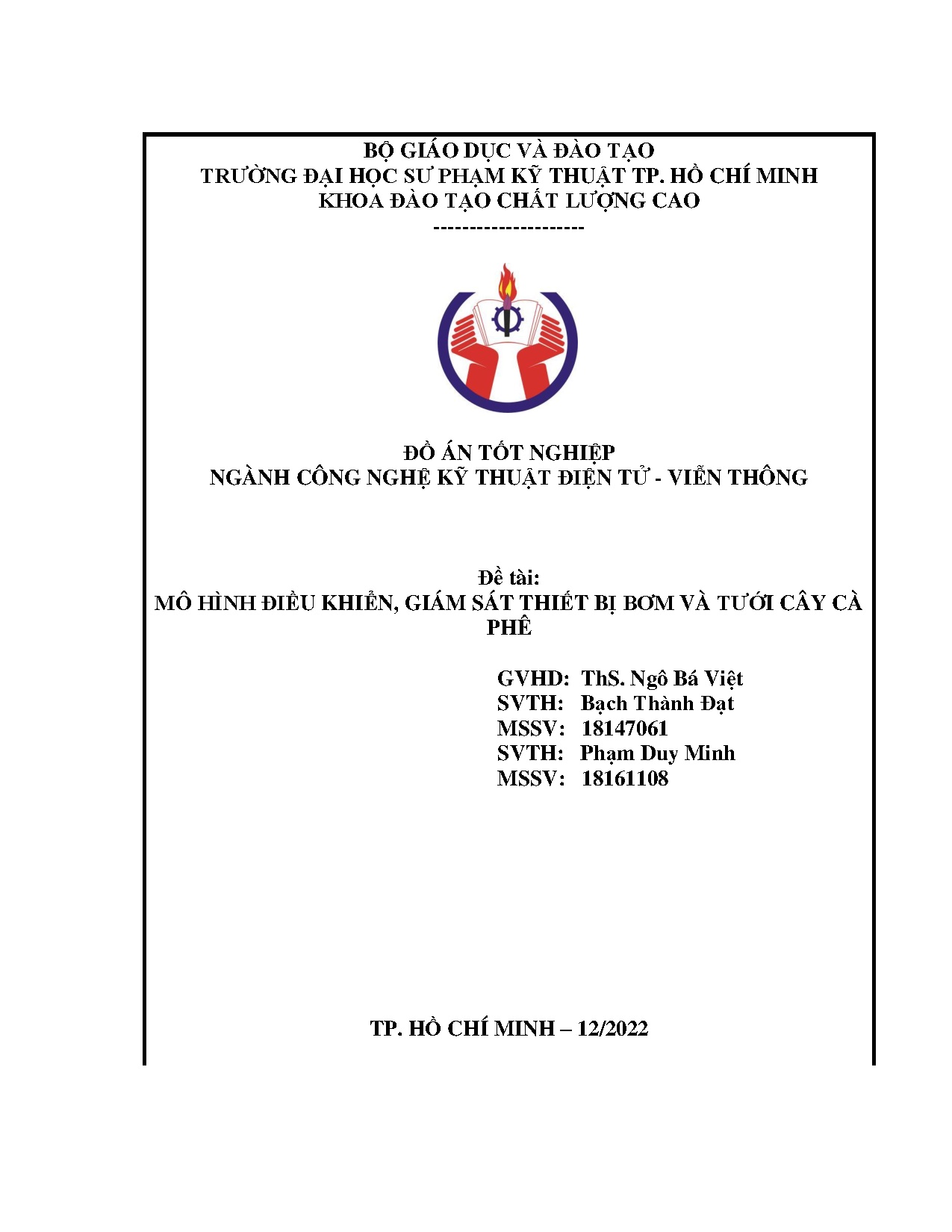 Đồ án tốt nghiệp - Mô hình điều khiển, giám sát thiết bị bơm và tưới cây cà phê