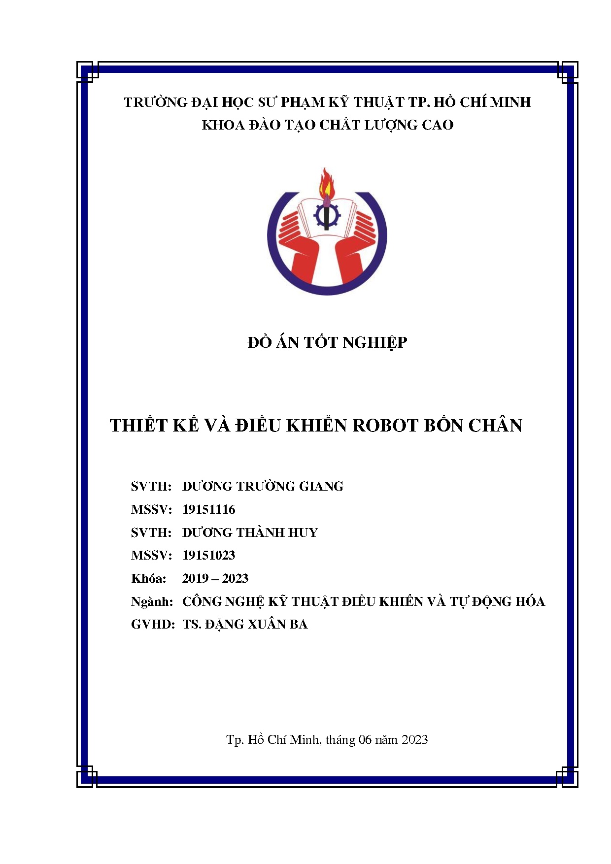 Đồ án tốt nghiệp - Thiết kế và điều khiển Robot bốn chân