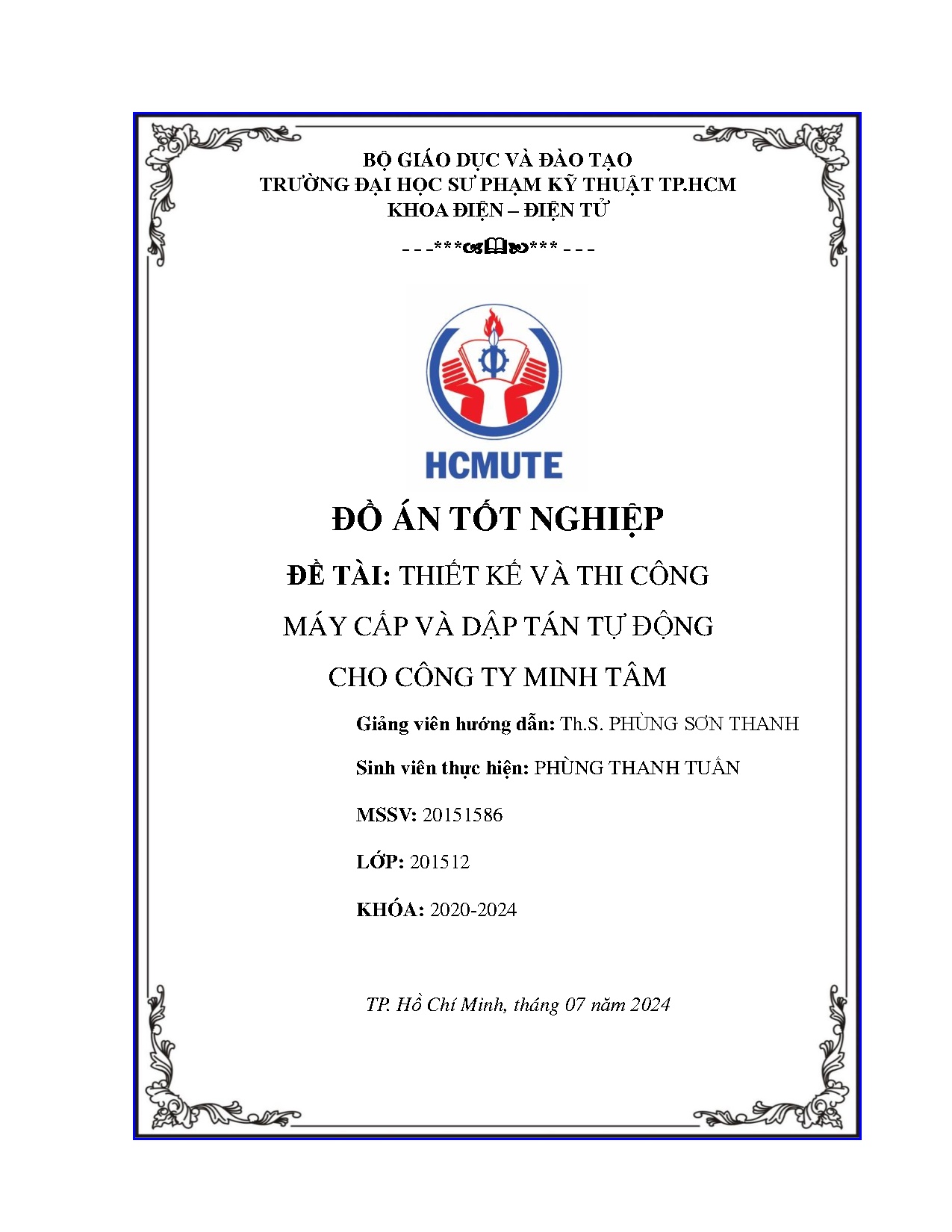 Đồ án tốt nghiệp - Thiết kế và thi công máy cấp và dập tán tự động cho Công ty Minh Tâm