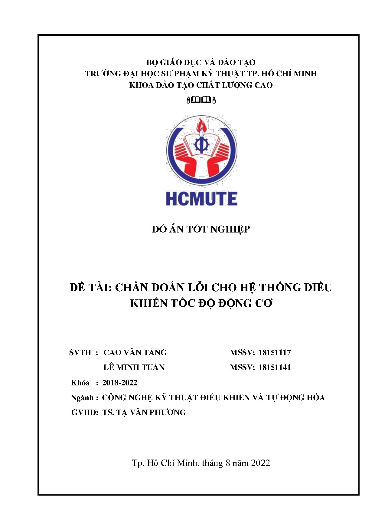 Đồ án tốt nghiệp - Chuẩn đoán lỗi cho hệ thống điều khiển tốc độ động cơ: Đồ án tốt NKCLCNCNKTĐKVTĐH