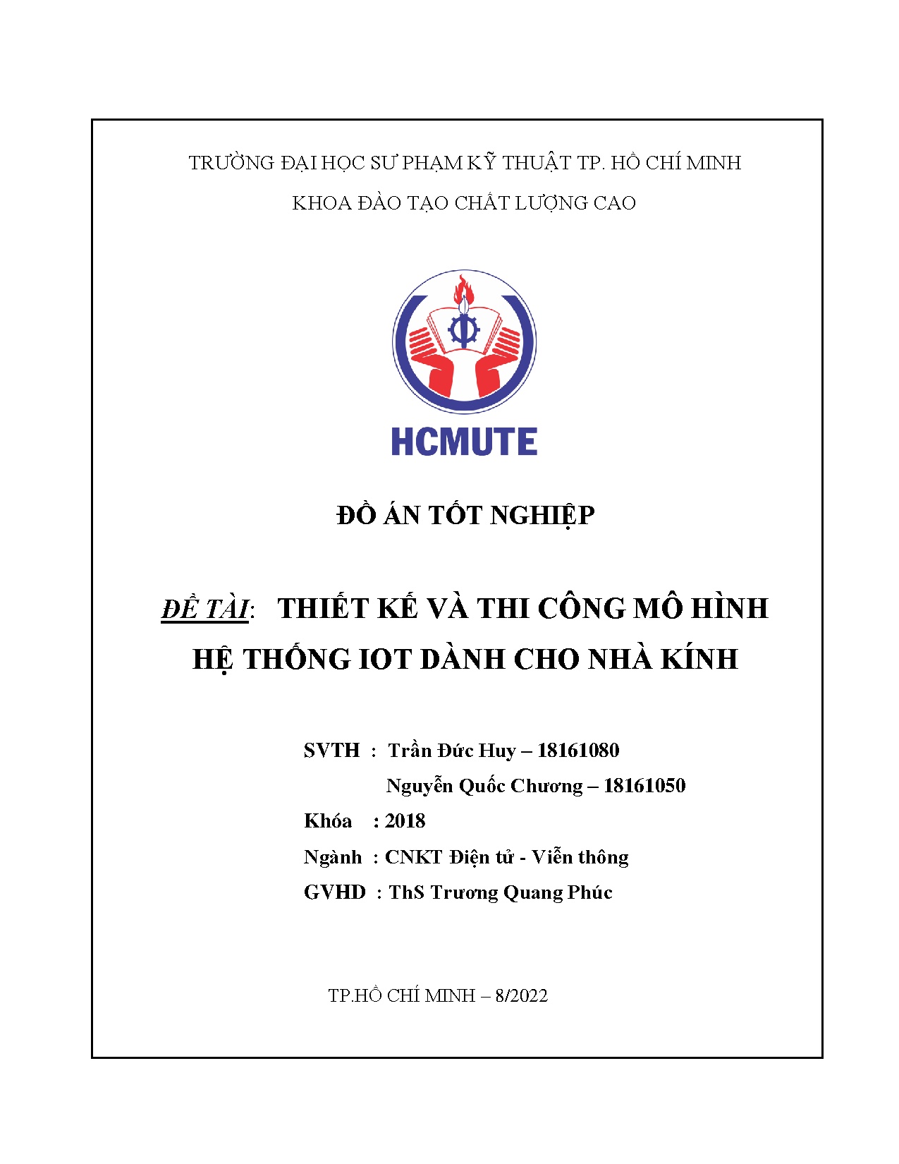 Đồ án tốt nghiệp - Thiết kế và thi công mô hình hệ thống IoT dành cho nhà kính