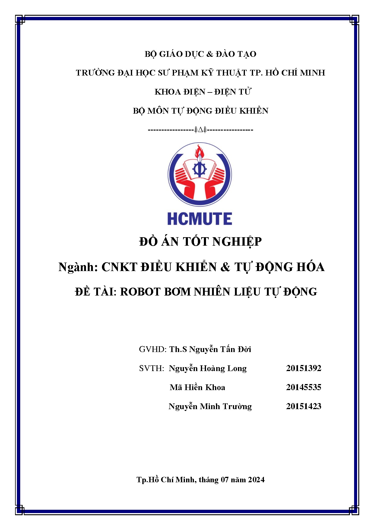 Đồ án tốt nghiệp - Robot bơm nhiên liệu tự động