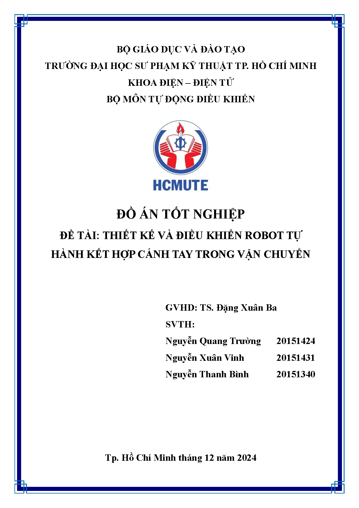 Đồ án tốt nghiệp - Thiết kế và điều khiển robot tự hành kết hợp cánh tay trong vận chuyển