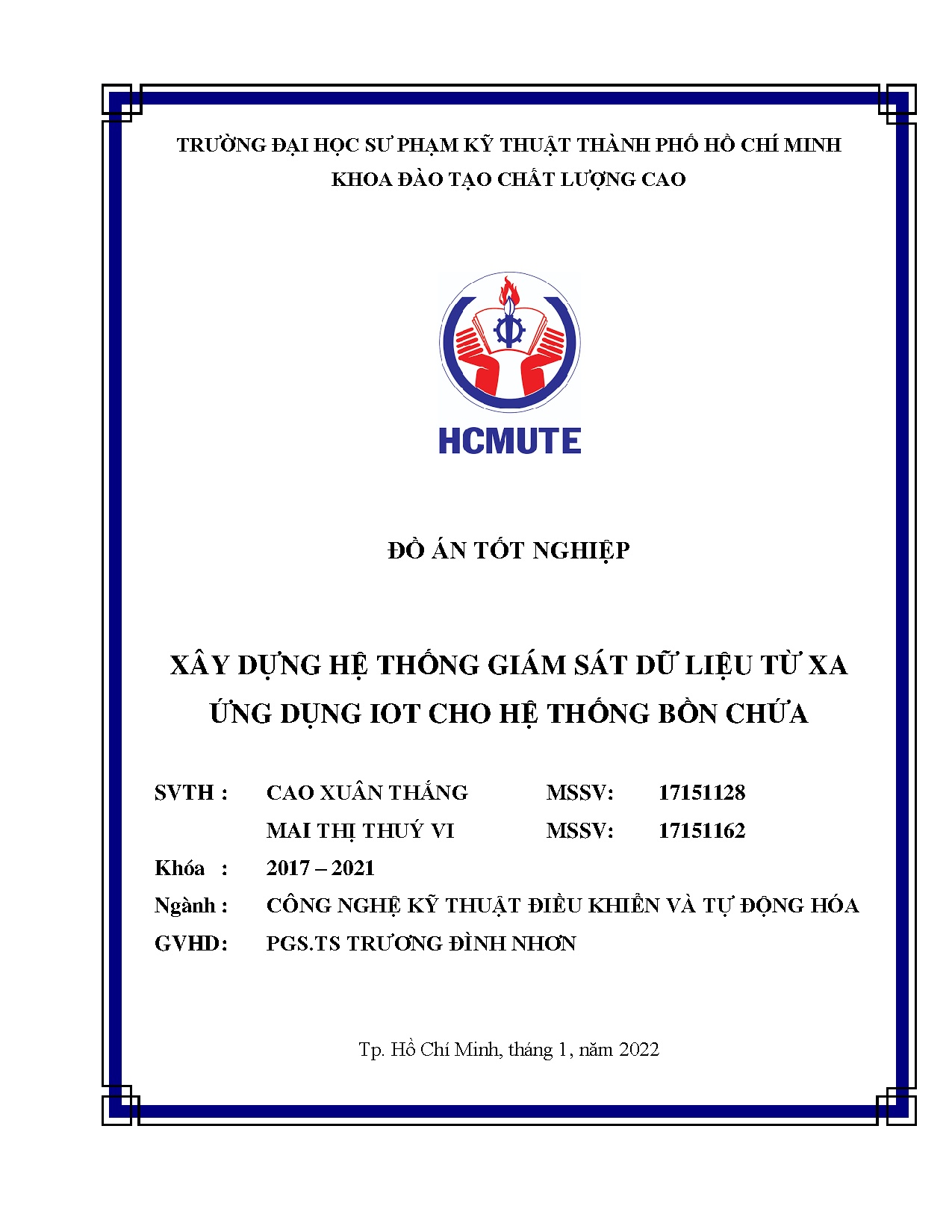 Đồ án tốt nghiệp - Xây dựng hệ thống giám sát dữ liệu từ xa ứng dụng IOT cho hệ thống bồn chứa