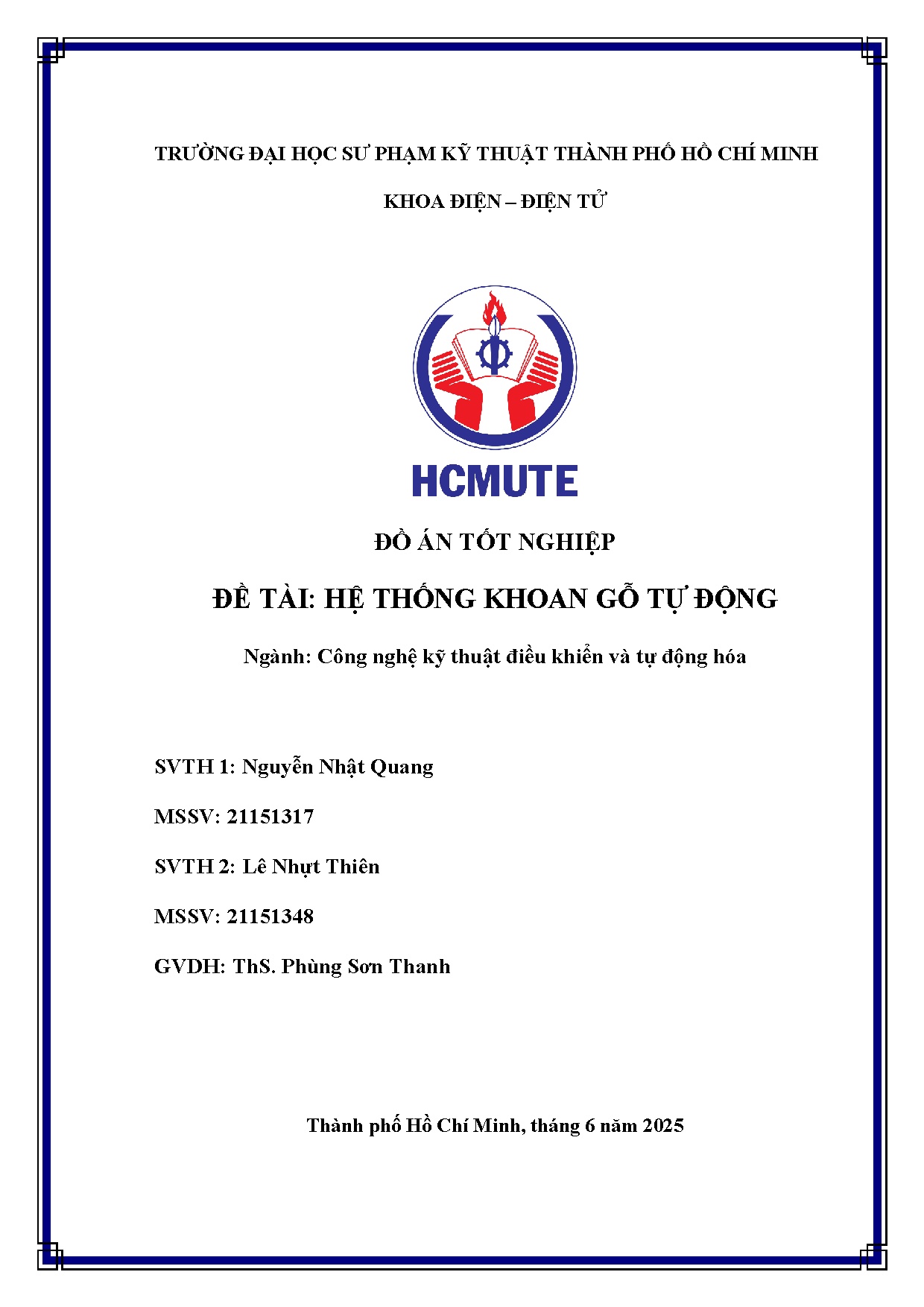 Đồ án tốt nghiệp - Hệ thống khoan gỗ tự động