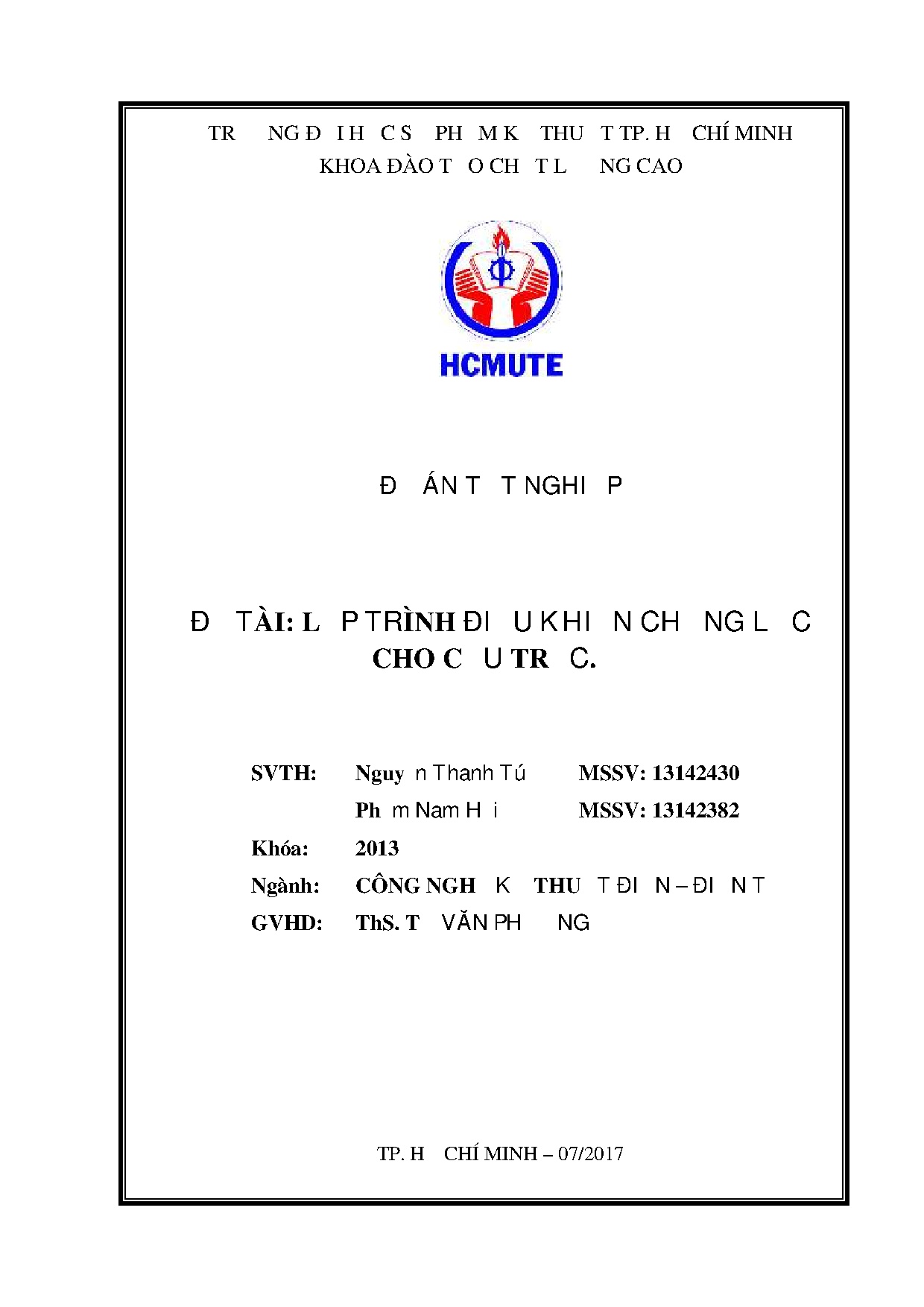 Đồ án tốt nghiệp - Lập trình điểu khiển chống lắc cho cầu trục
