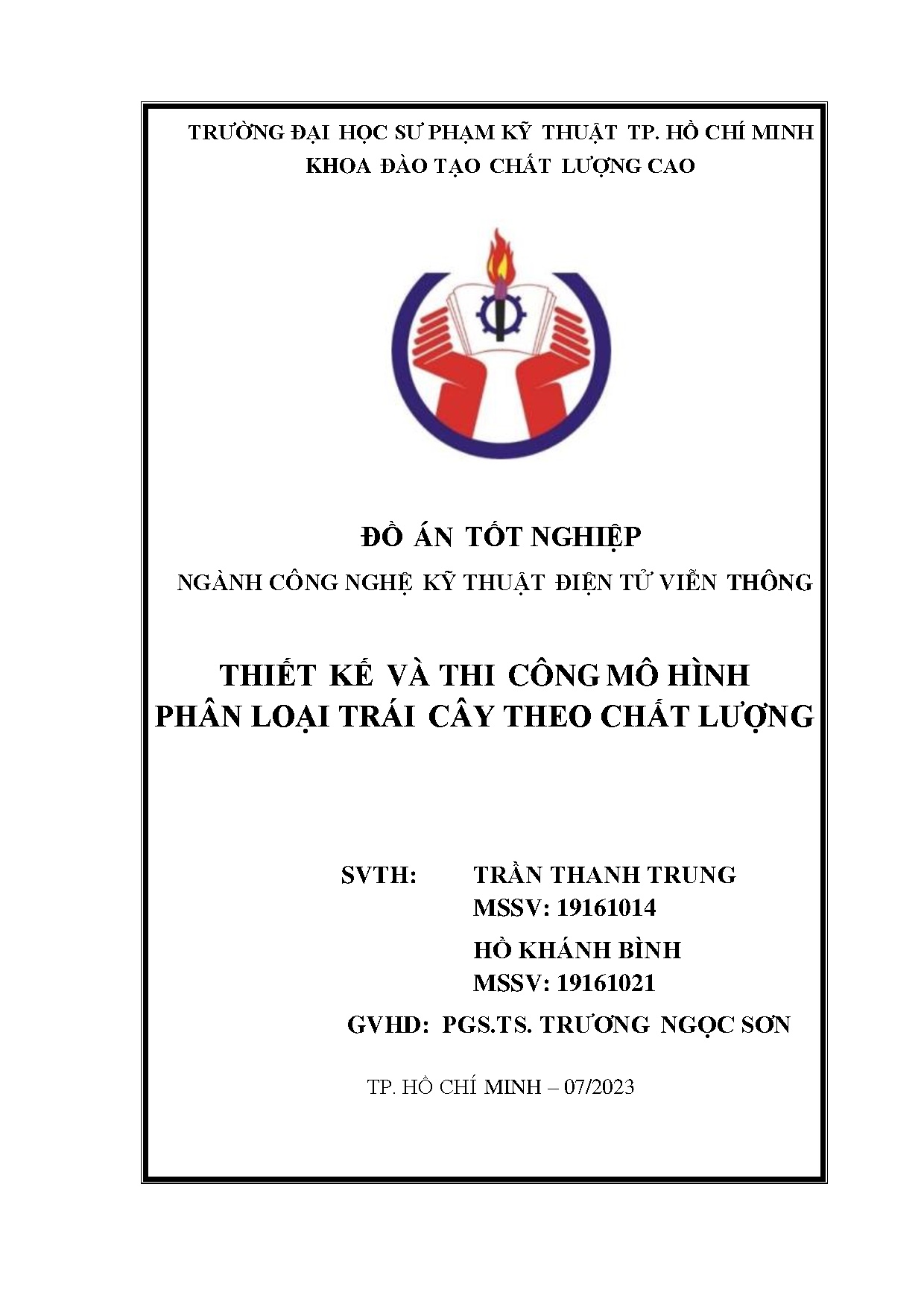 Đồ án tốt nghiệp - Thiết kế và thi công mô hình phân loại trái cây theo chất lượng