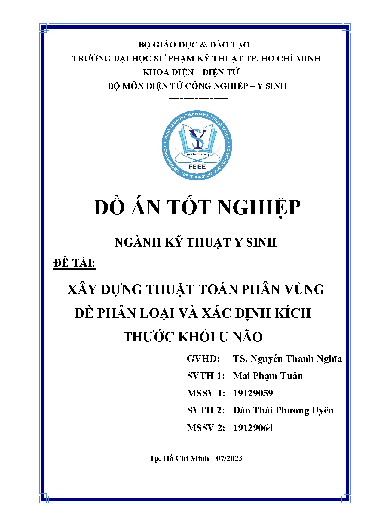 Đồ án tốt nghiệp - Xây dựng thuật toán phân vùng để phân loại và xác định kích thước khối u não
