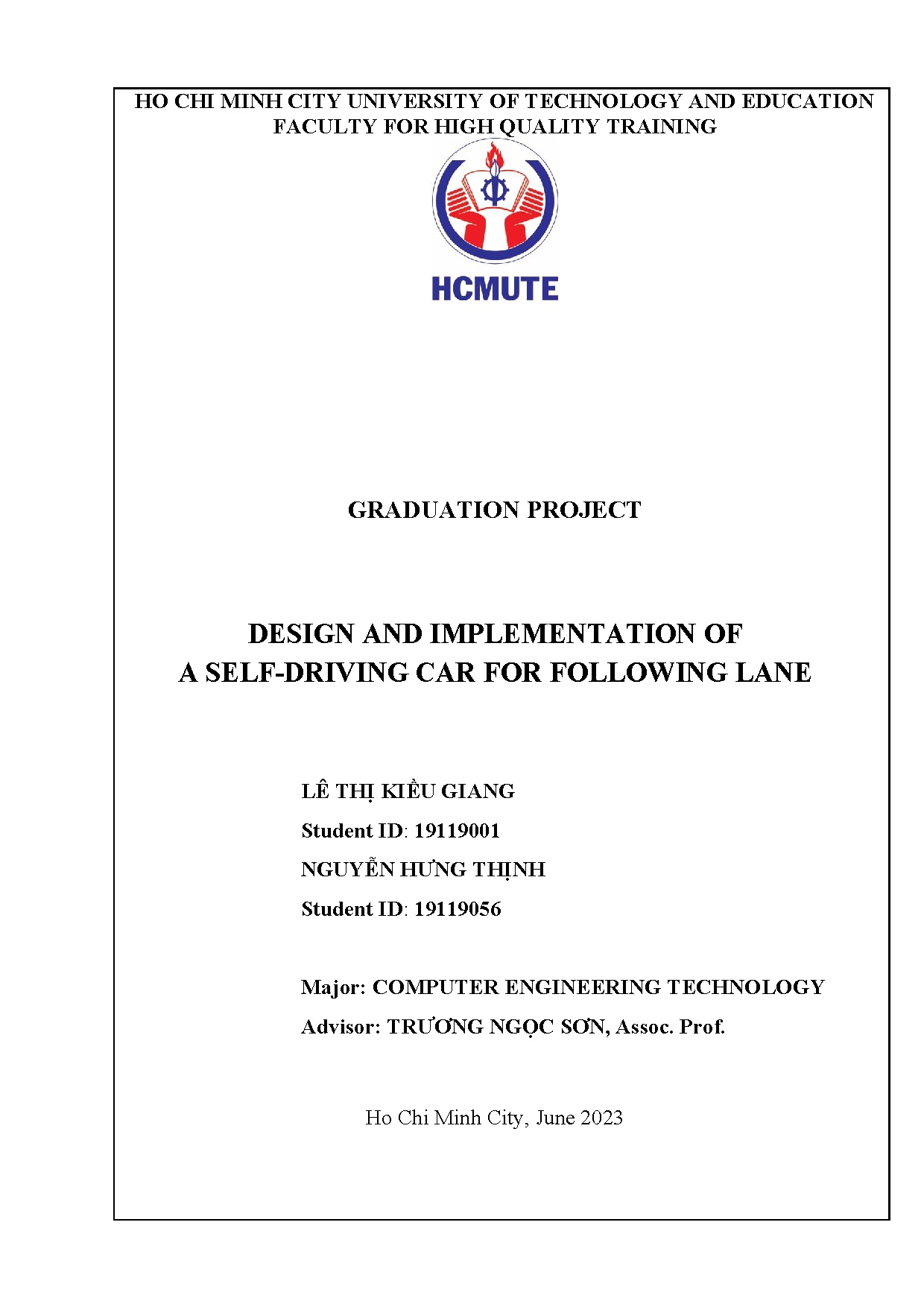 Đồ án tốt nghiệp - Design and implementation of a self-driving car For Following Lane
