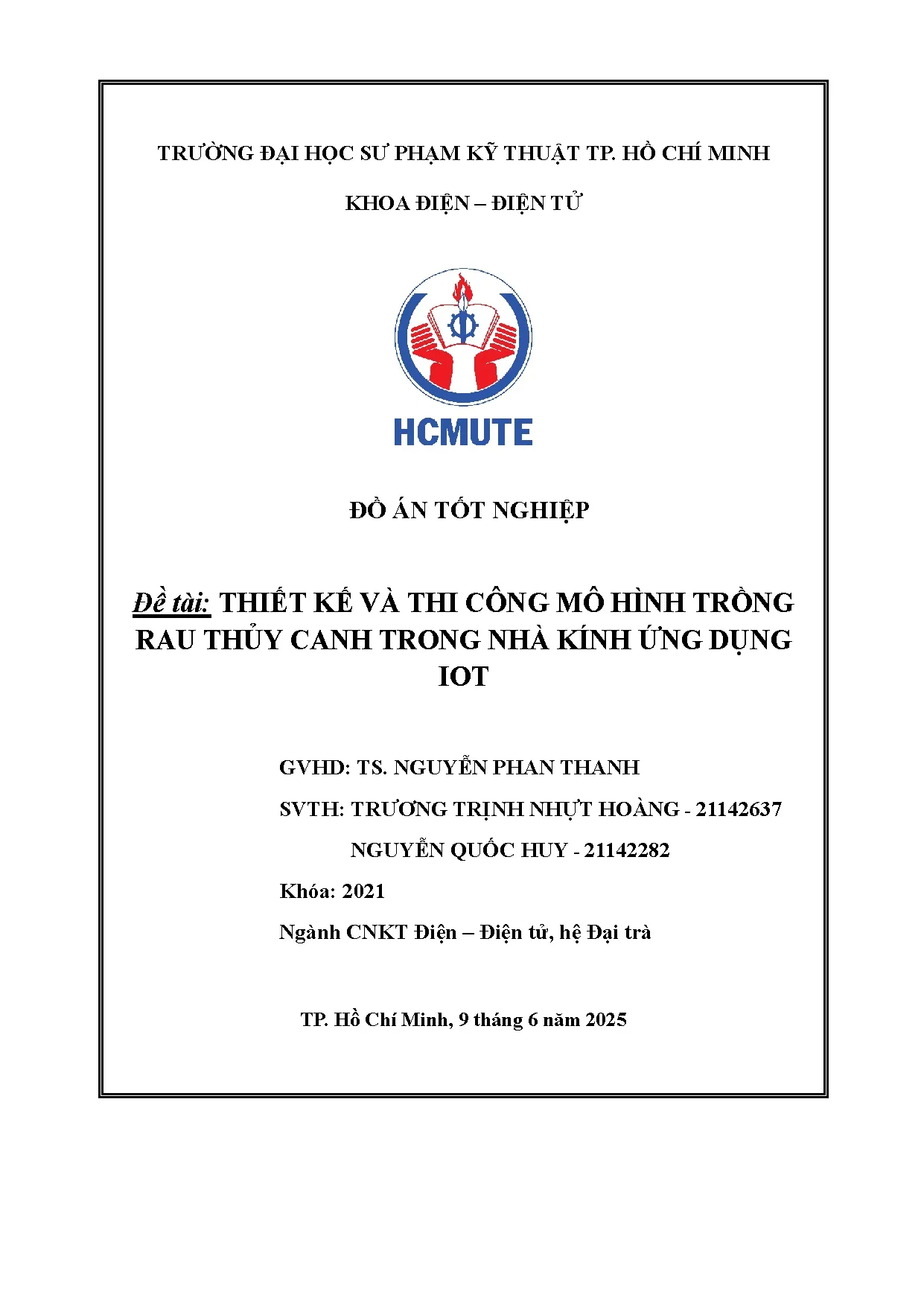 Đồ án tốt nghiệp - Thiết kế và thi công mô hình trồng rau thủy canh trong nhà kính ứng dụng IOT - Trang 2