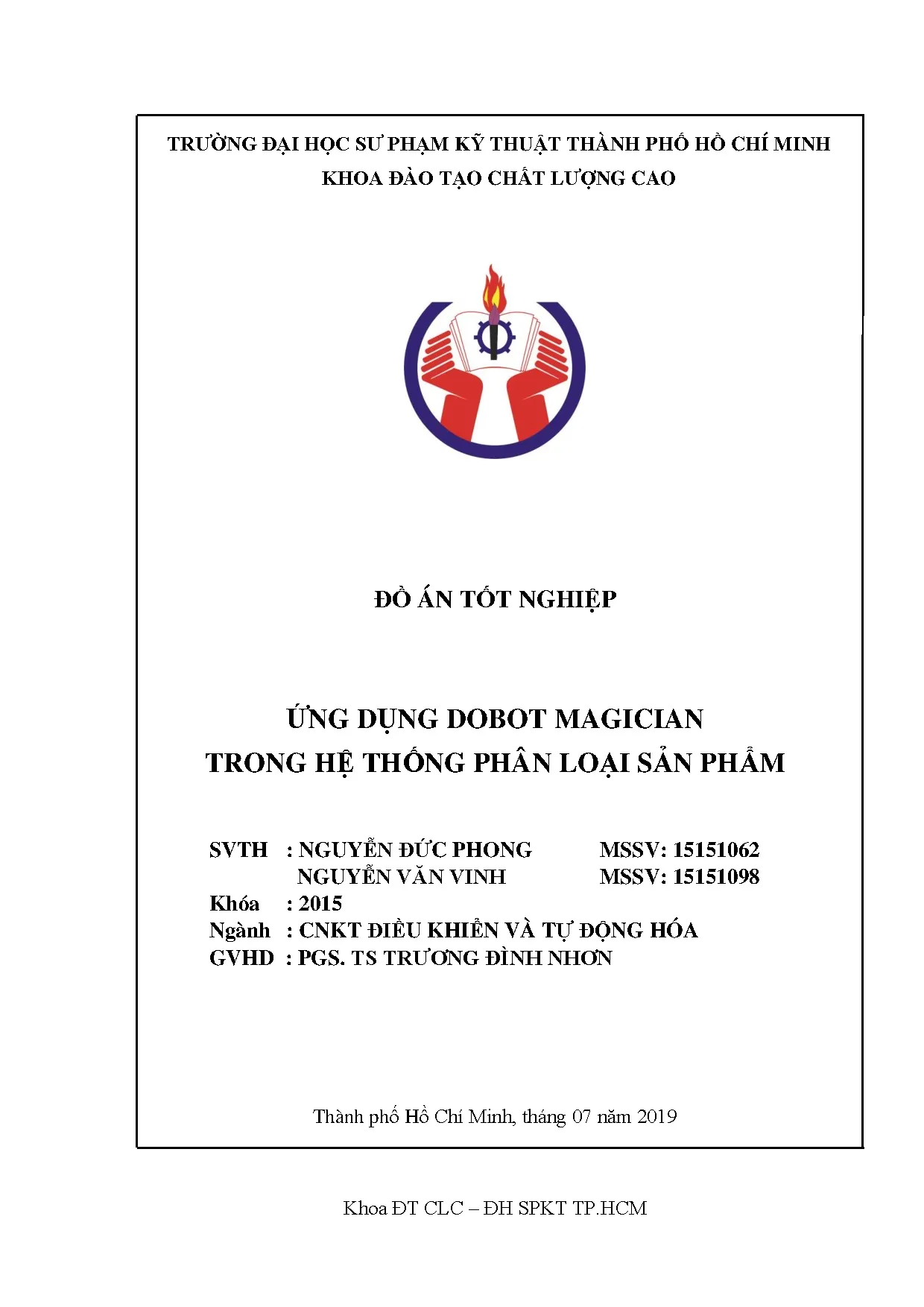 Đồ án tốt nghiệp - Ứng dụng Dobot Magician trong hệ thống phân loại sản phẩm