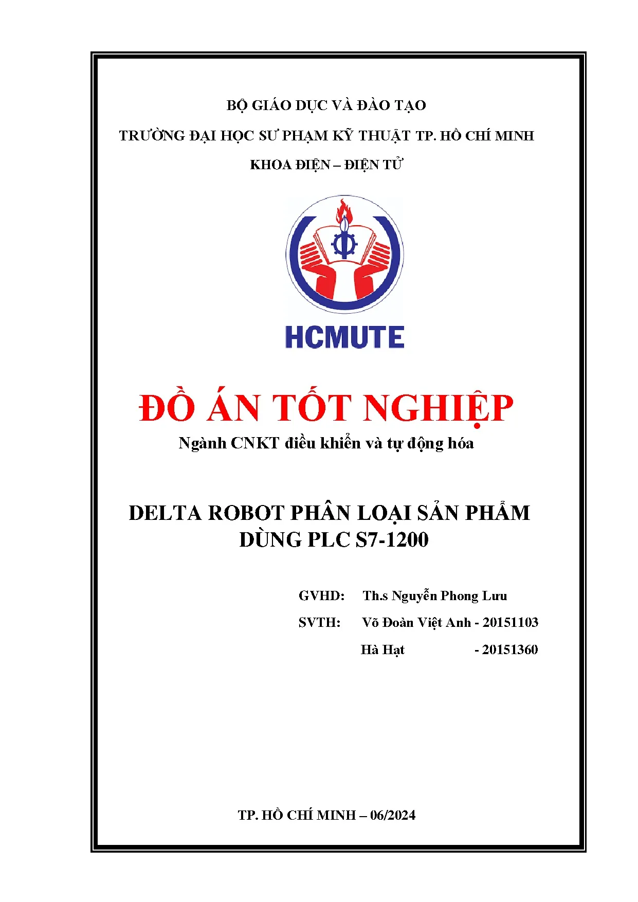 Đồ án tốt nghiệp - Delta robot phân loại sản phẩm dùng PLC S7-1200