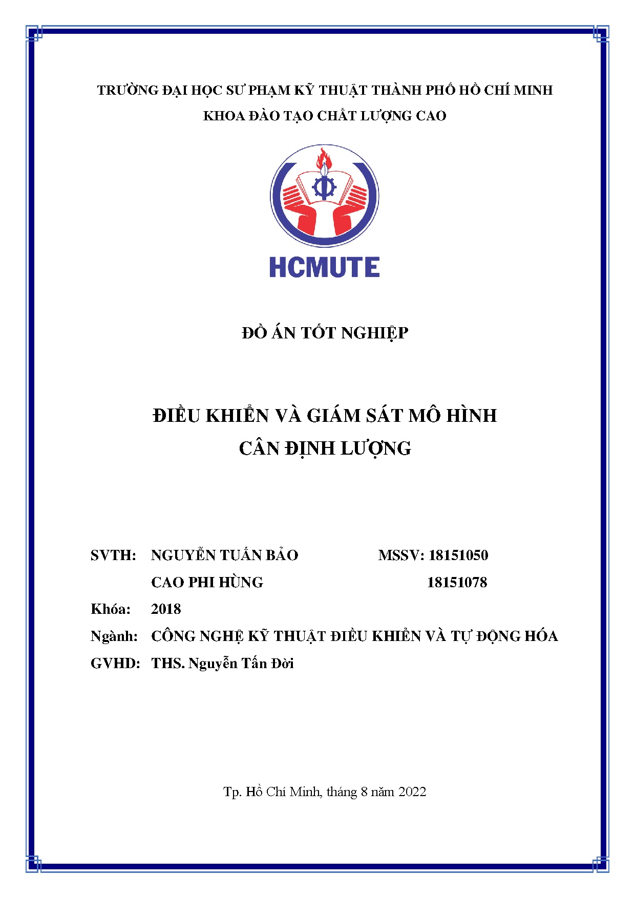 Đồ án tốt nghiệp - Điều khiển và giám sát mô hình cân định lượng