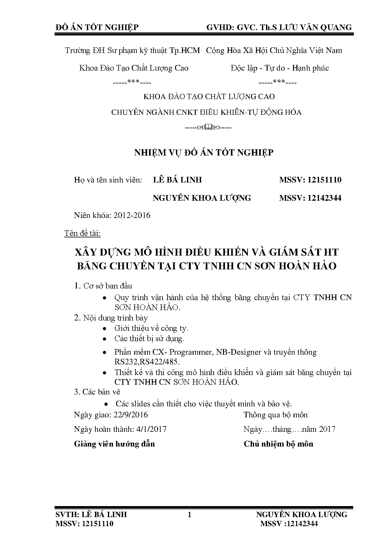 Đồ án tốt nghiệp - Xây dựng mô hình điều khiển và giám sát hệ thống băng chuyền tại công TTNHHCNSHHĐ