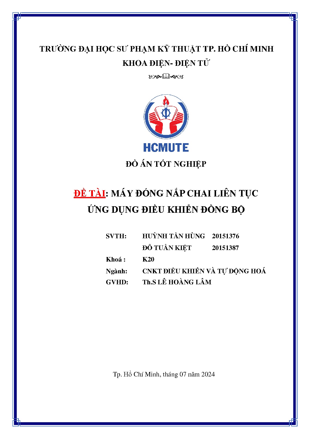 Đồ án tốt nghiệp - Máy đóng nắp chai liên tục ứng dụng điều khiển đồng bộ