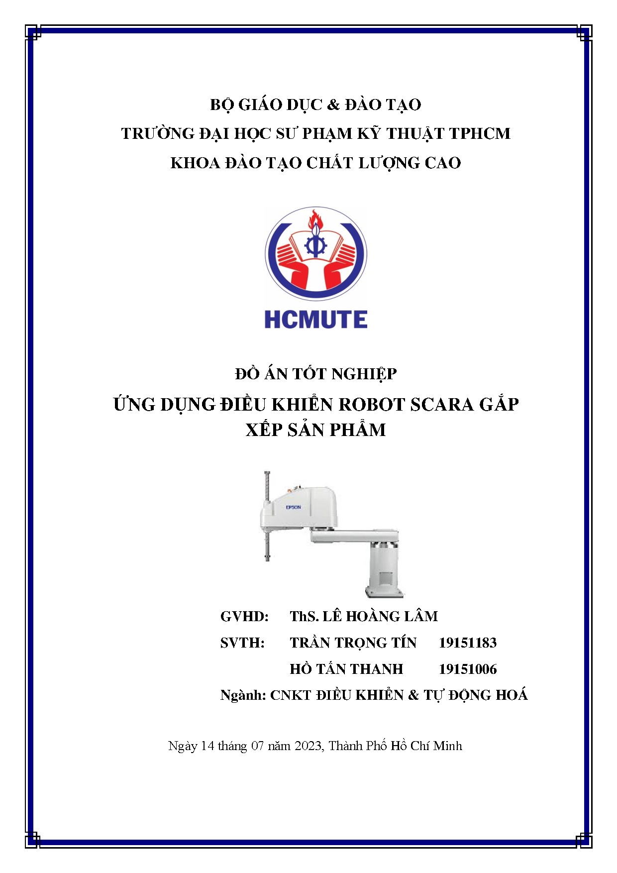 Đồ án tốt nghiệp - Ứng dụng điều khiển Robot Scara gắp xếp sản phẩm
