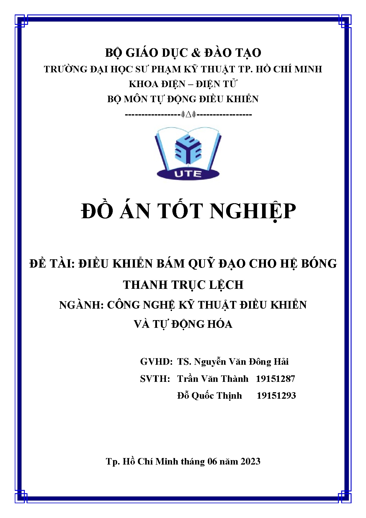 Đồ án tốt nghiệp - Điều khiển bám quỹ đạo cho hệ bóng thanh trục lệch