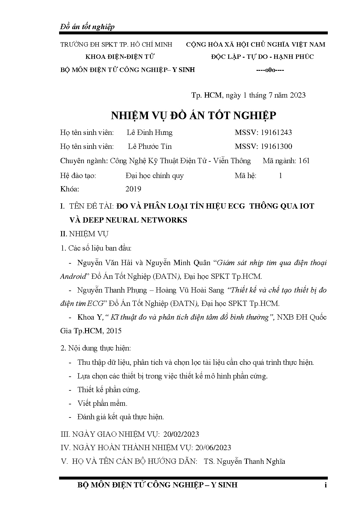 Đồ án tốt nghiệp - Đo và phân loại tín hiệu ECG thông qua Iot và Deep neural networks
