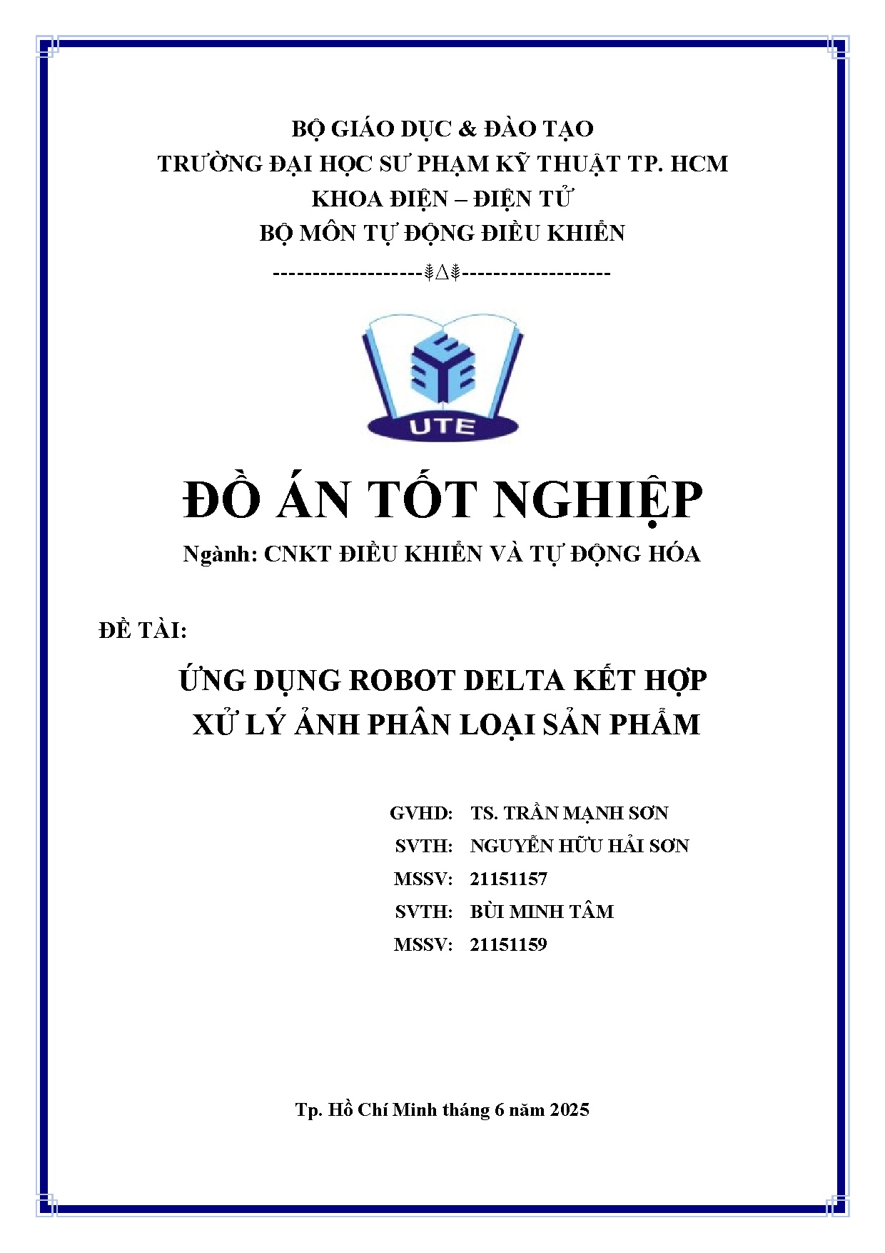 Đồ án tốt nghiệp - Ứng dụng robot Delta kết hợp xử lý ảnh phân loại sản phẩm