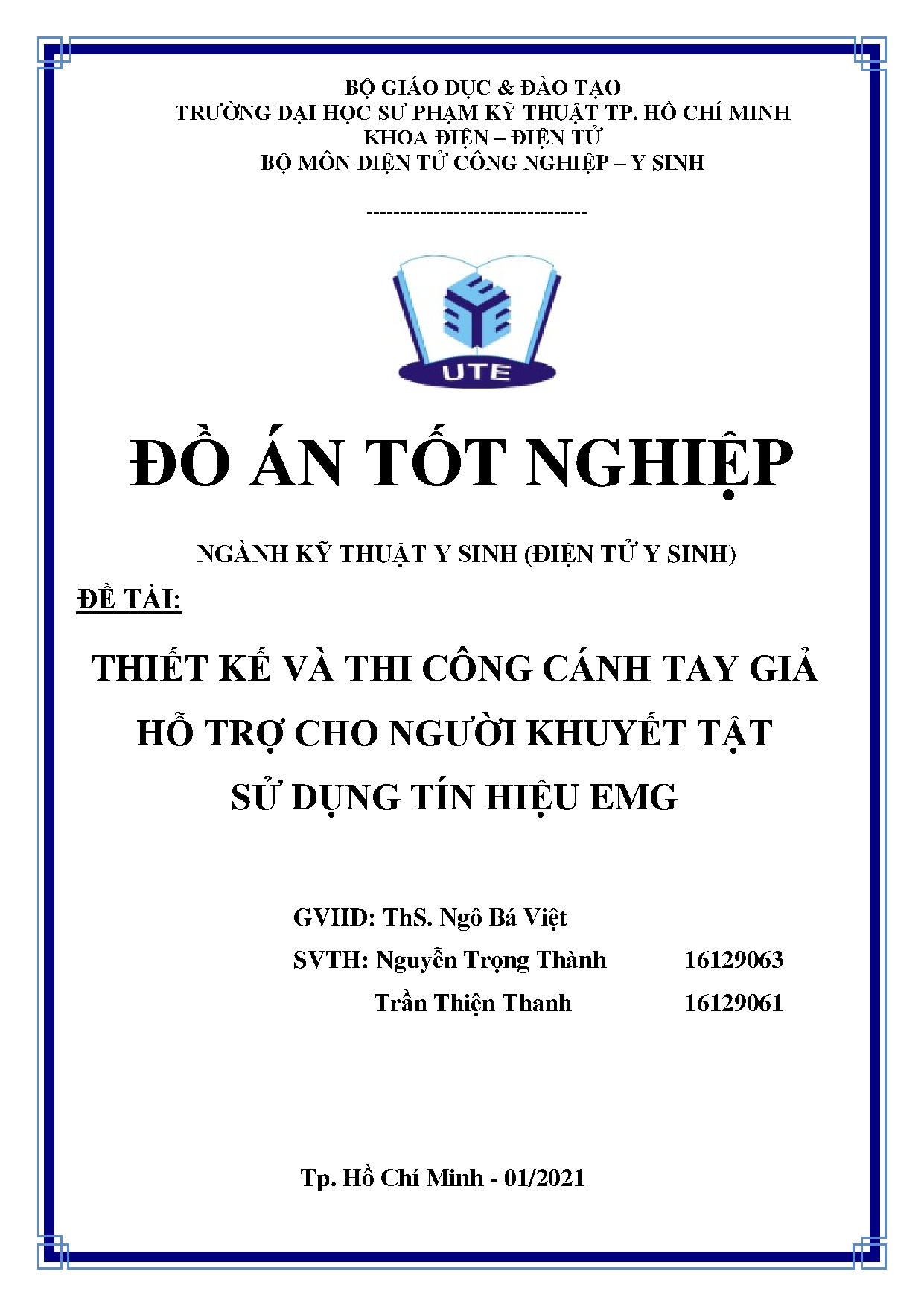 Đồ án tốt nghiệp - Thiết kế và thi công cánh tay giả hỗ trợ cho người khuyết tật sử dụng tín hiệu E