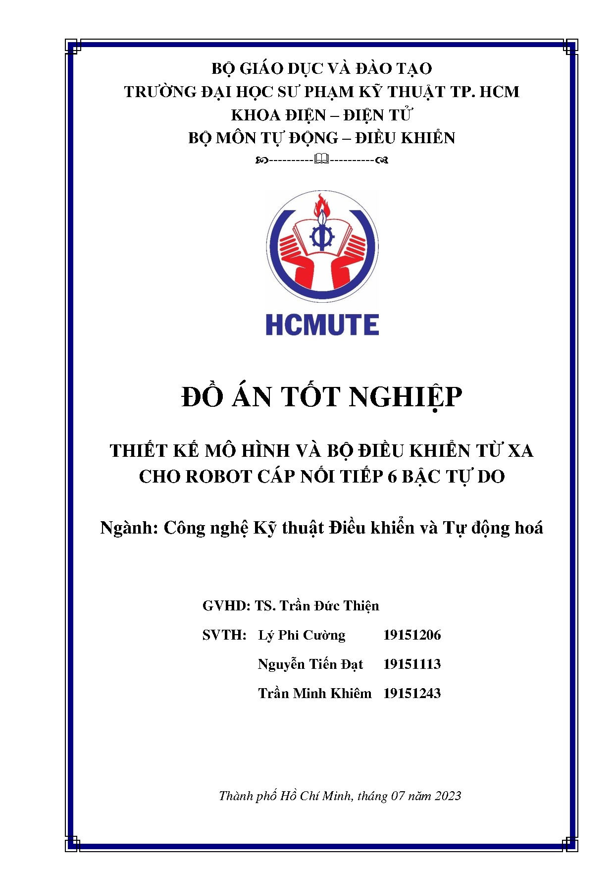 Đồ án tốt nghiệp - Thiết kế mô hình và bộ điều khiển từ xa cho robot cáp nối tiếp 6 bậc tự do