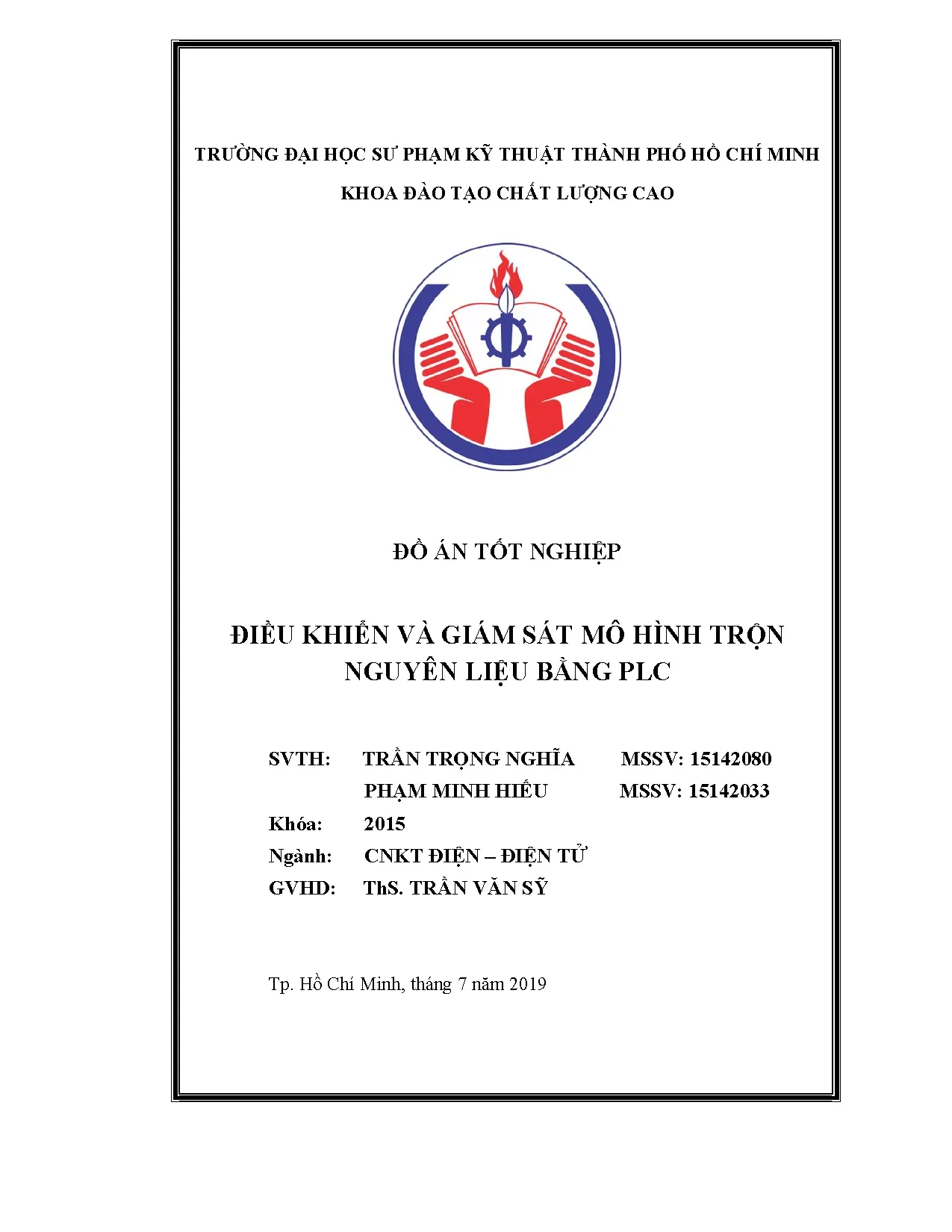 Đồ án tốt nghiệp - Điều khiển và giám sát mô hình trộn nguyên liệu bằng PLC