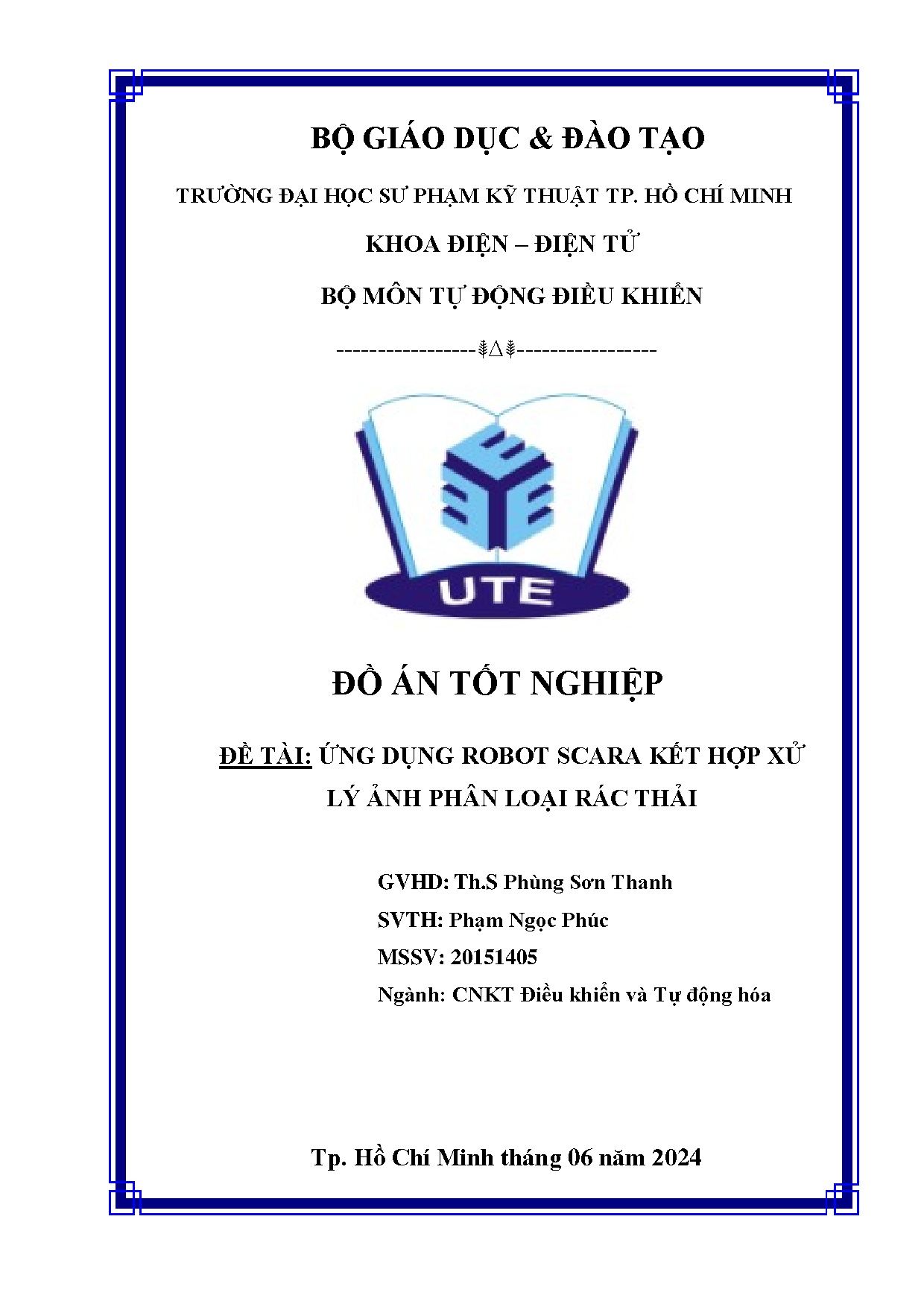 Đồ án tốt nghiệp - Ứng dụng robot scara kết hợp xử lý ảnh phân loại rác thải