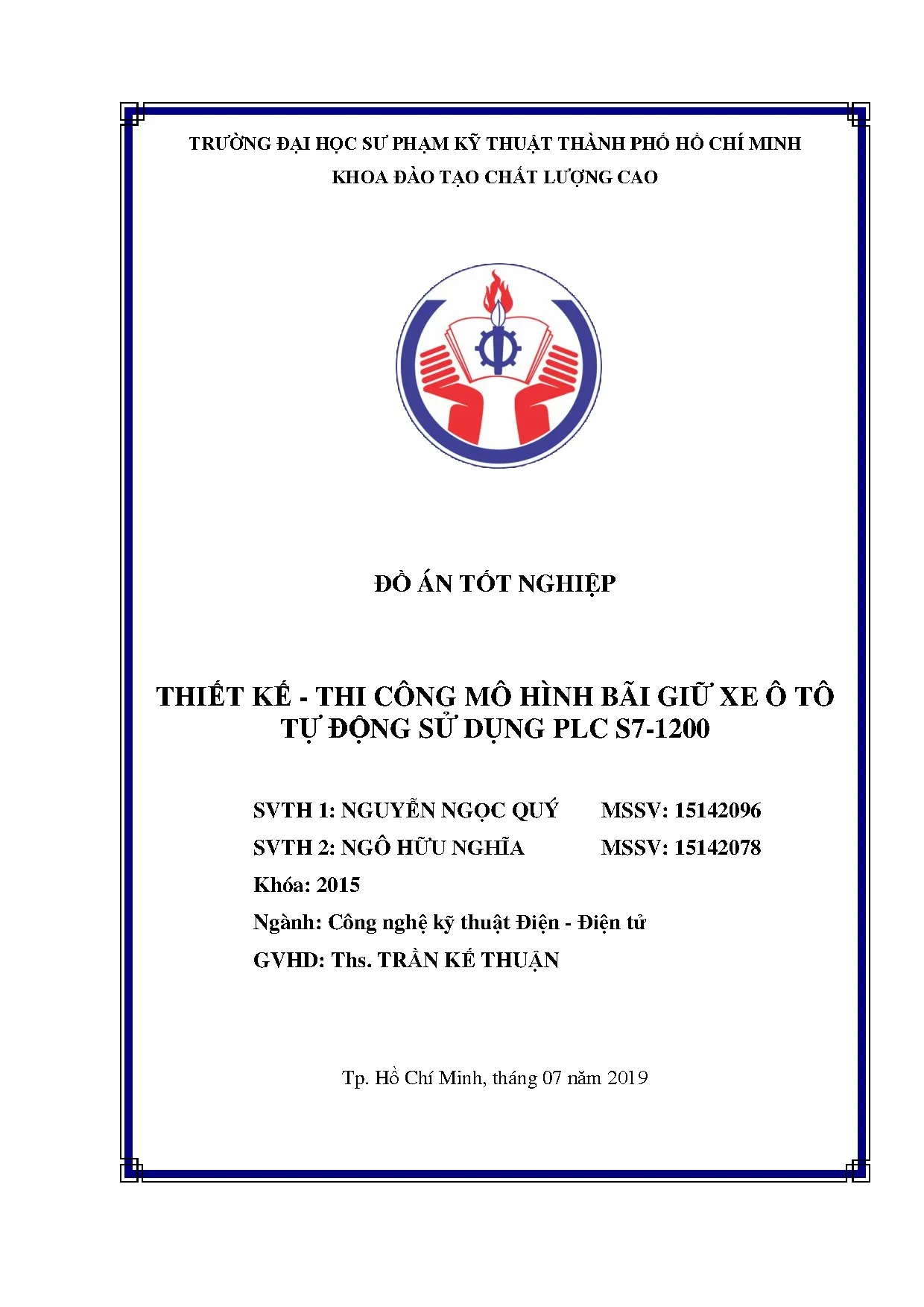 Đồ án tốt nghiệp - Thiết kế - thi công mô hình bãi giữ xe ô tô tự động sử dụng PLC S7-1200