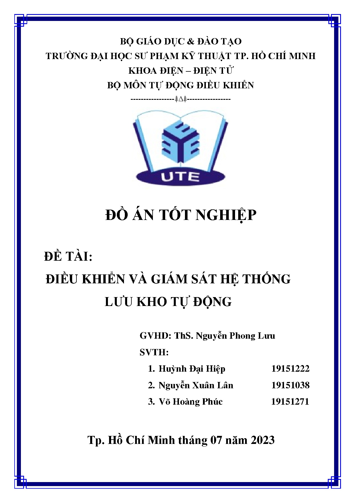 Đồ án tốt nghiệp - Điều khiển và giám sát hệ thống lưu kho tự động