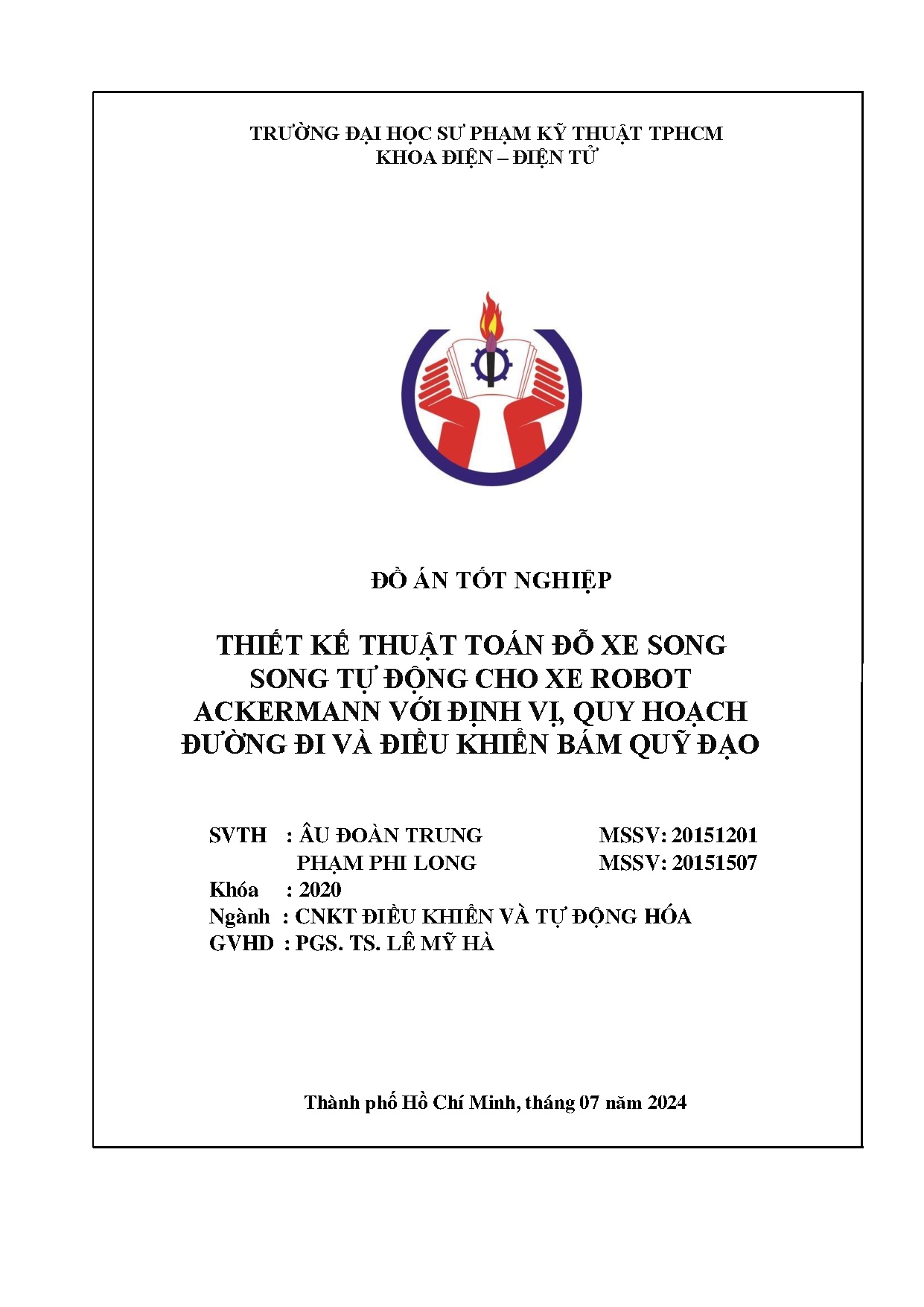 Đồ án tốt nghiệp - Thiết kế thuật toán đỗ xe song song tự động cho xe robot Ackermann VĐVQHĐĐVĐKBQĐ