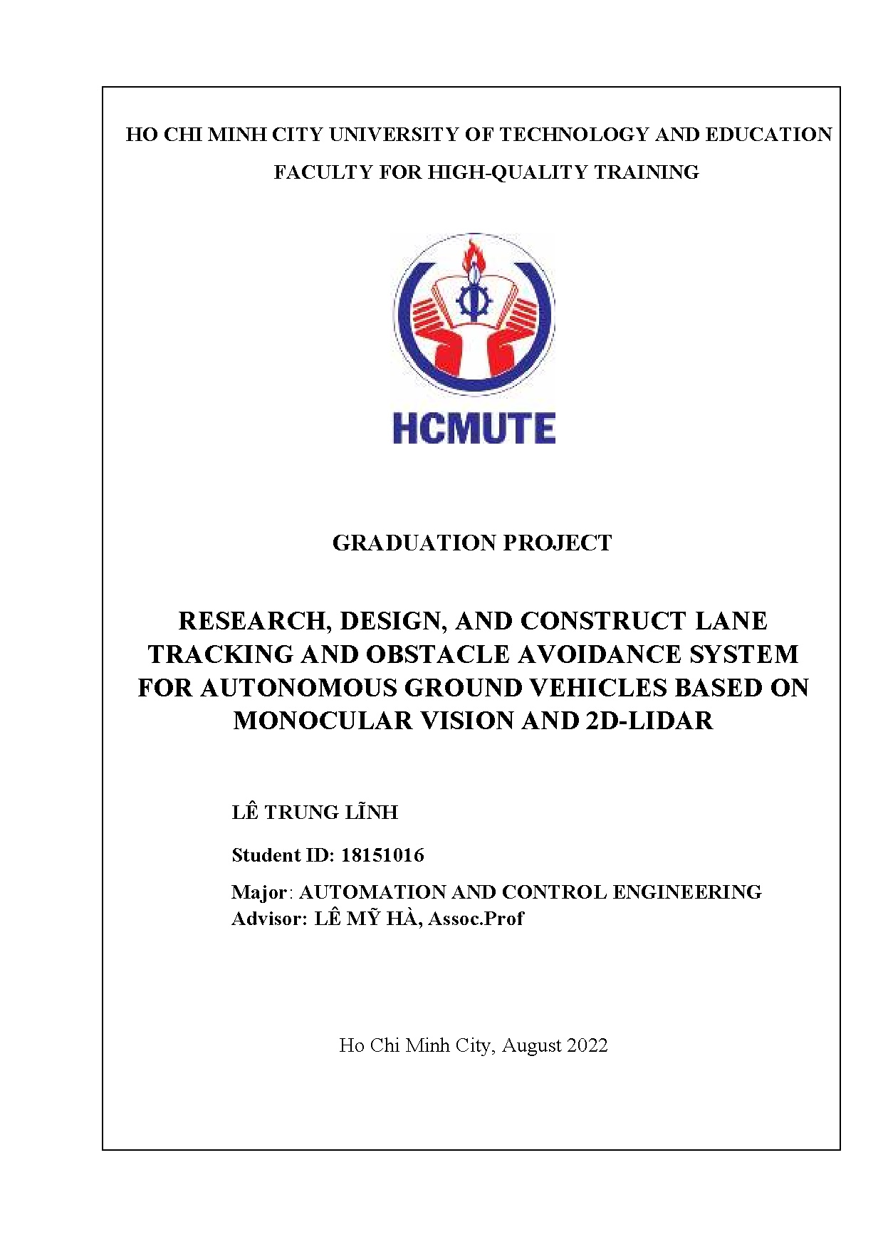 Đồ án tốt nghiệp - Research, design, and construct lane tracking and obstacle ASFAGVBOMVA 2 - L