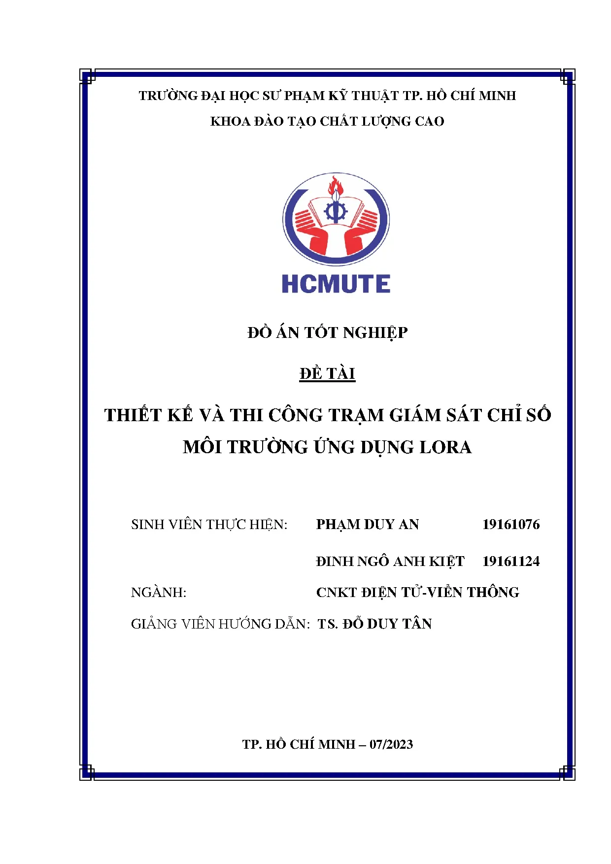 Đồ án tốt nghiệp - Thiết kế và thi công trạm giám sát chỉ số môi trường ứng dụng Lora