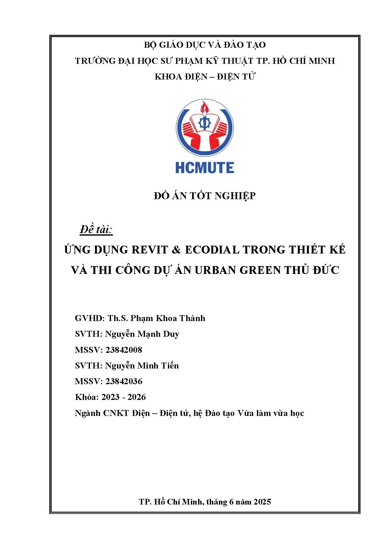 Đồ án tốt nghiệp - Ứng dụng Revit và Ecodial trong thiết kế và thi công dự án Urban Green Thủ Đức