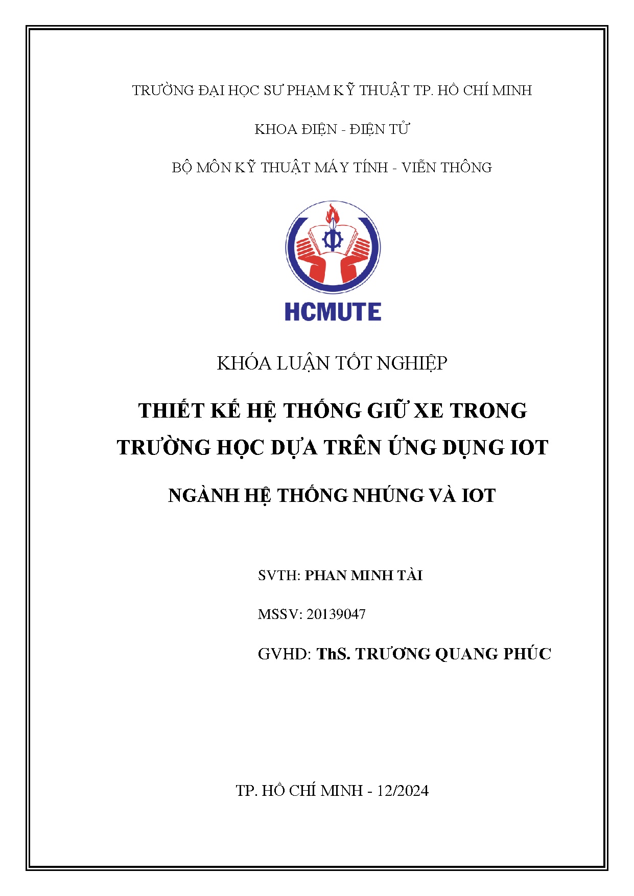 Đồ án tốt nghiệp - Thiết kế hệ thống giữ xe trong trường học dựa trên ứng dụng Iot