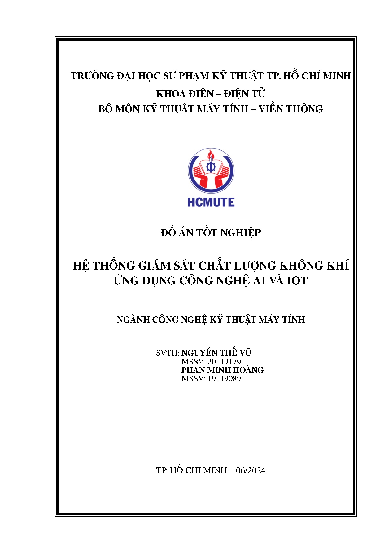 Đồ án tốt nghiệp - Hệ thống giám sát chất lượng không khí ứng dụng công nghệ AI và IOT