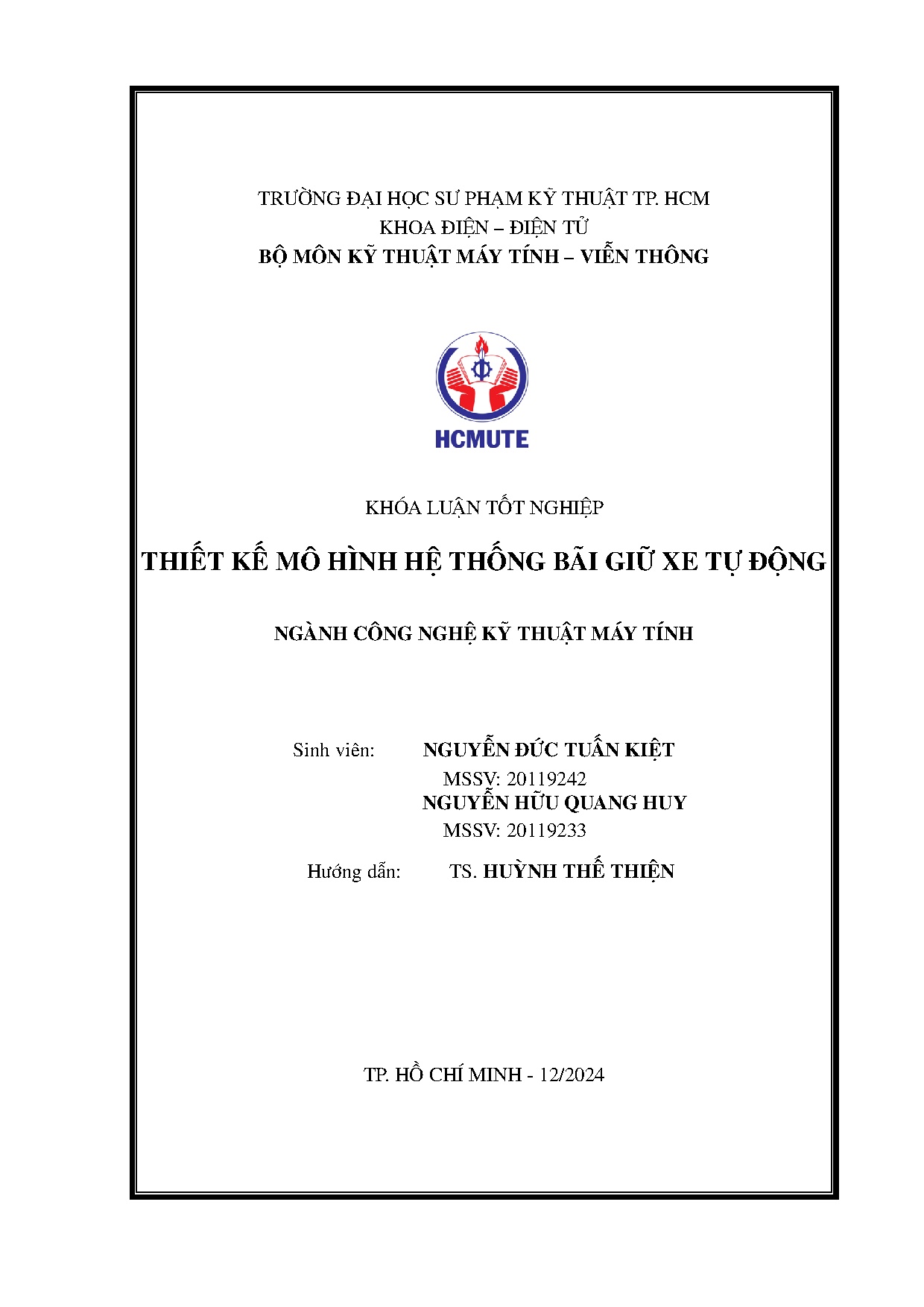 Đồ án tốt nghiệp - Thiết kế mô hình hệ thống bãi giữ xe tự động