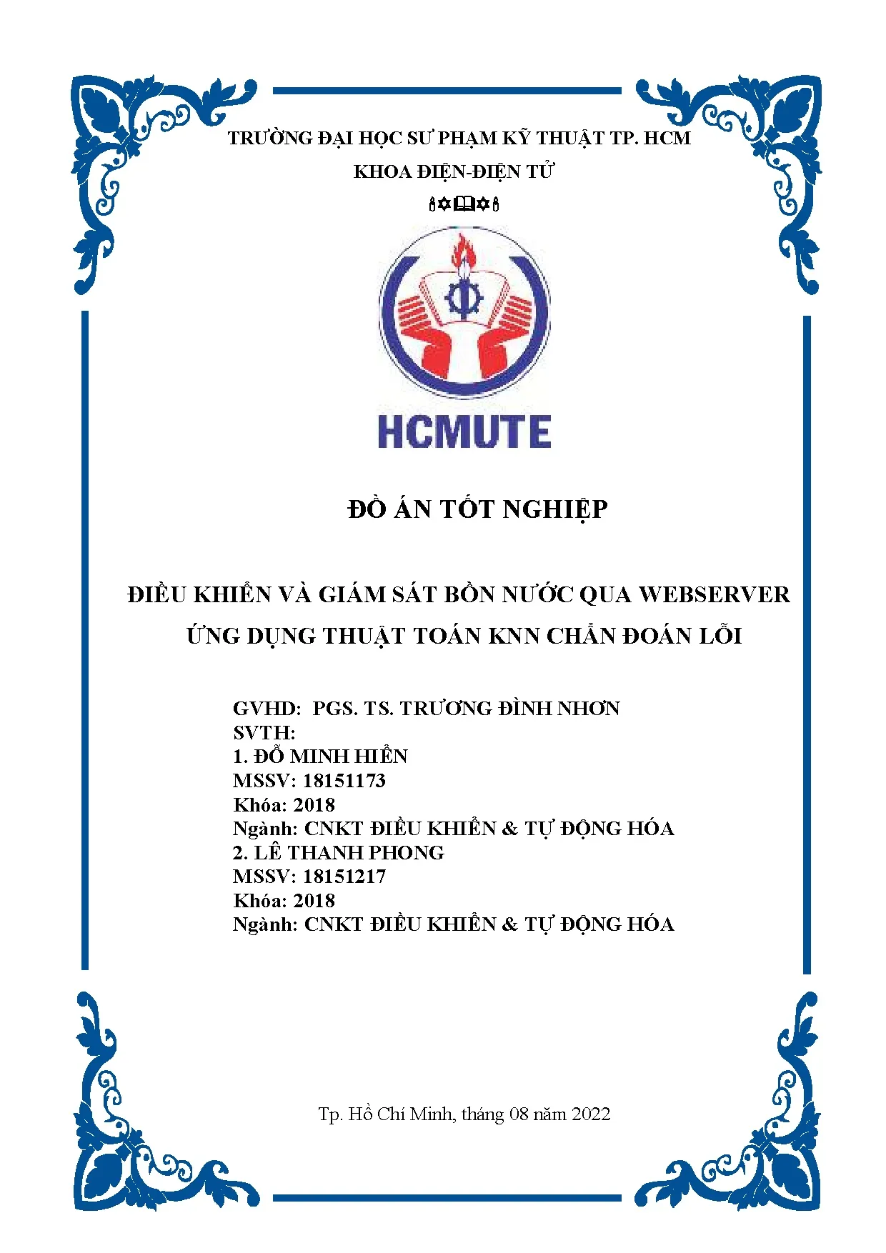Đồ án tốt nghiệp - Điểu khiển và giám sát bồn nước qua Webserver ứng dụng thuật toán KNN chuẩn ĐL