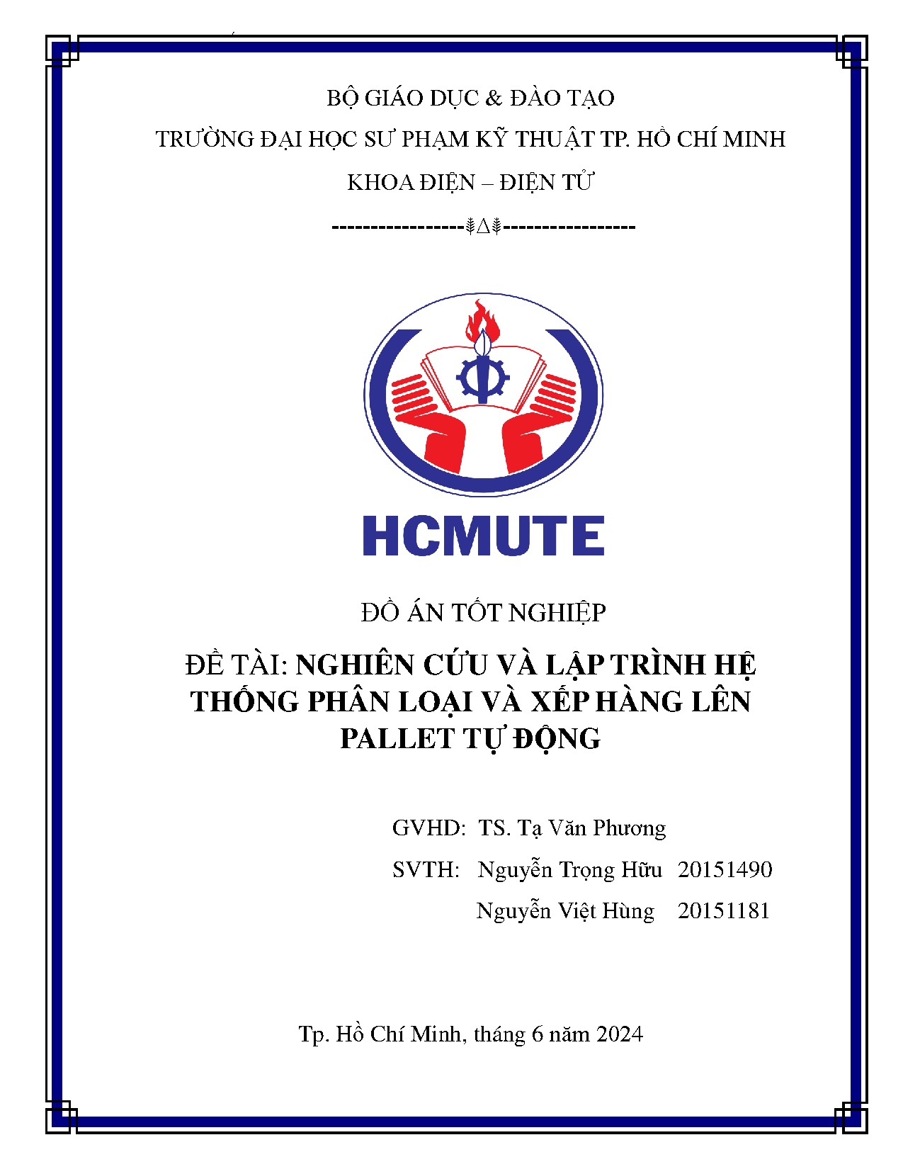 Đồ án tốt nghiệp - Nghiên cứu và lập trình hệ thống phân loại và xếp hàng lên pallet tự động