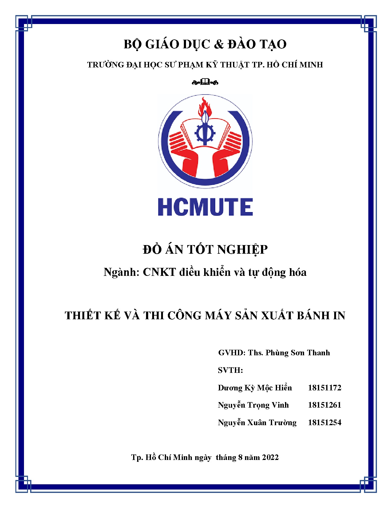 Đồ án tốt nghiệp - Thiết kế và thi công máy sản xuất bánh in