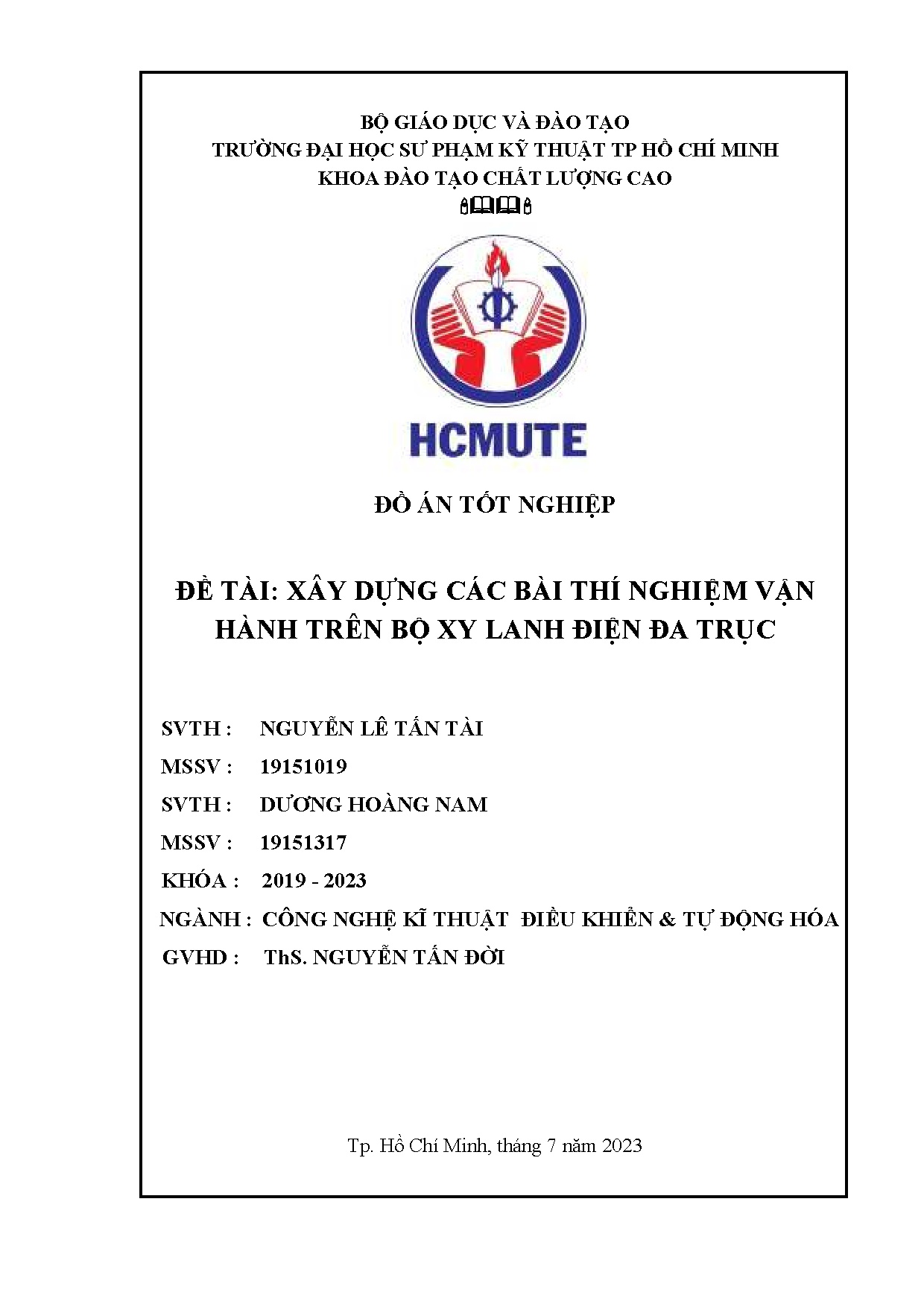 Đồ án tốt nghiệp - Xây dựng các bài thí nghiệm vận hành trên bộ xy-lanh điện đa trục