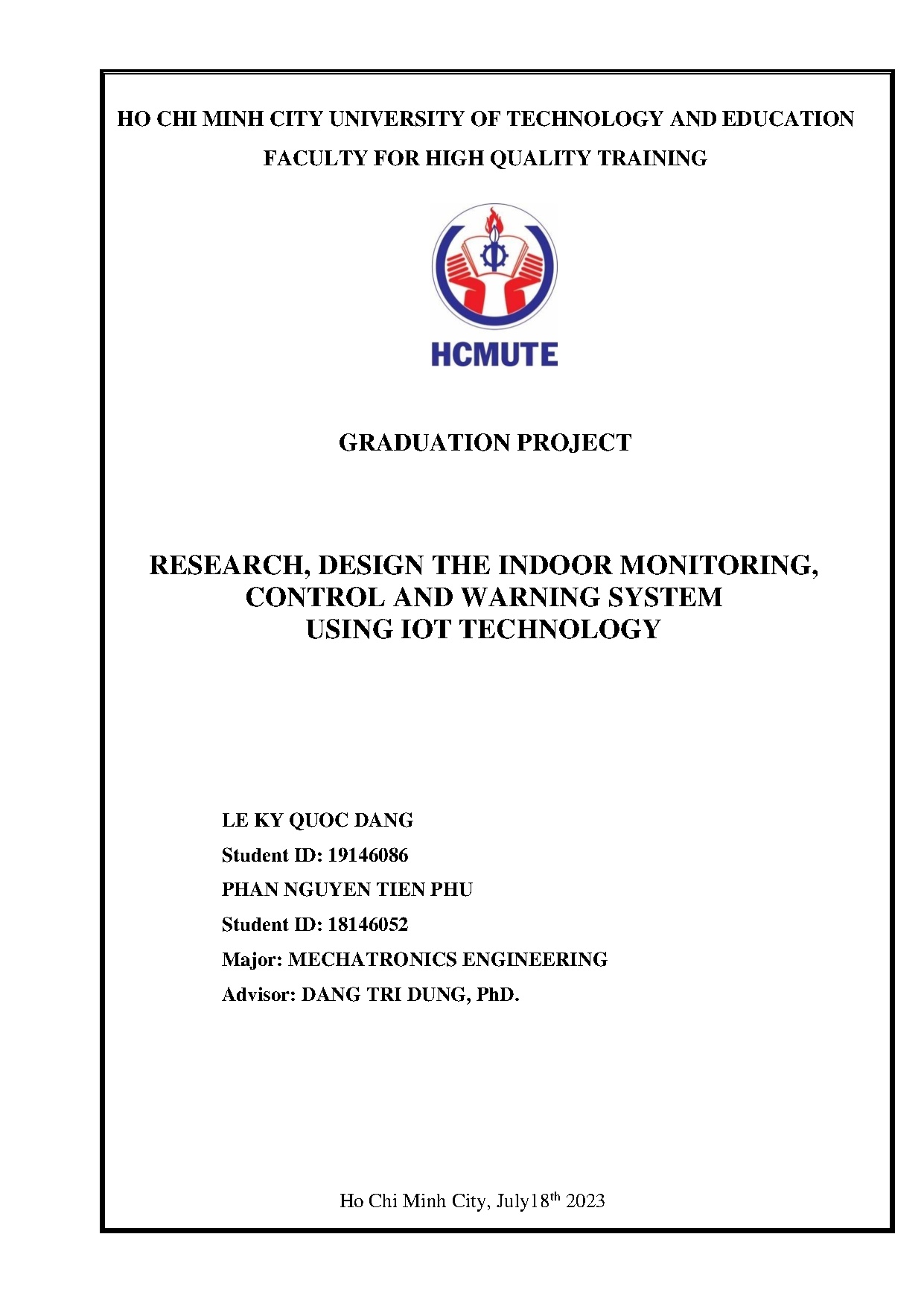 Đồ án tốt nghiệp - Research, design the indoor monitoring, control anhd warning system using Iot T