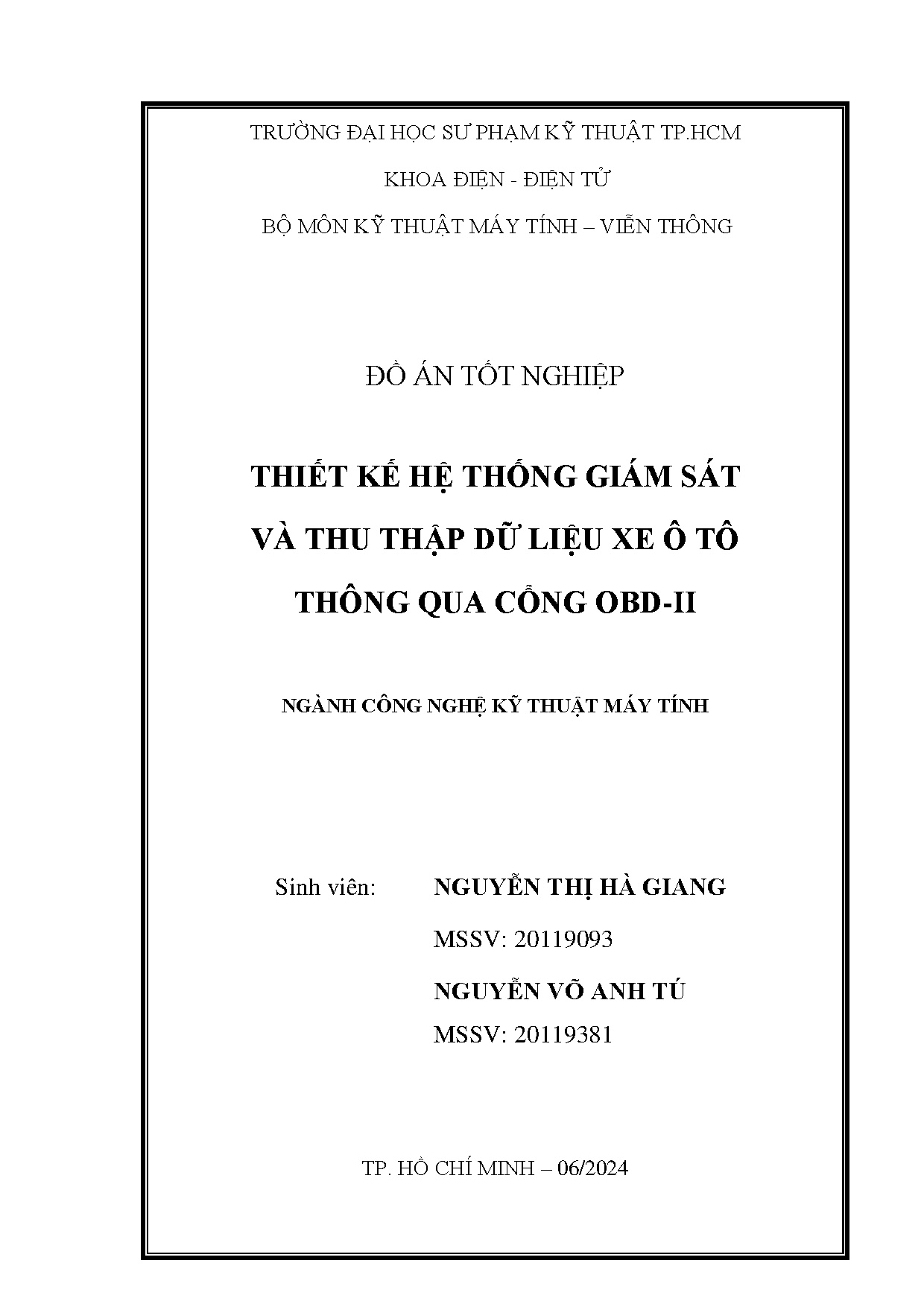 Đồ án tốt nghiệp - Thiết kế hệ thống giám sát và thu thập dữ liệu xe ô tô thông qua cổng OBD-II