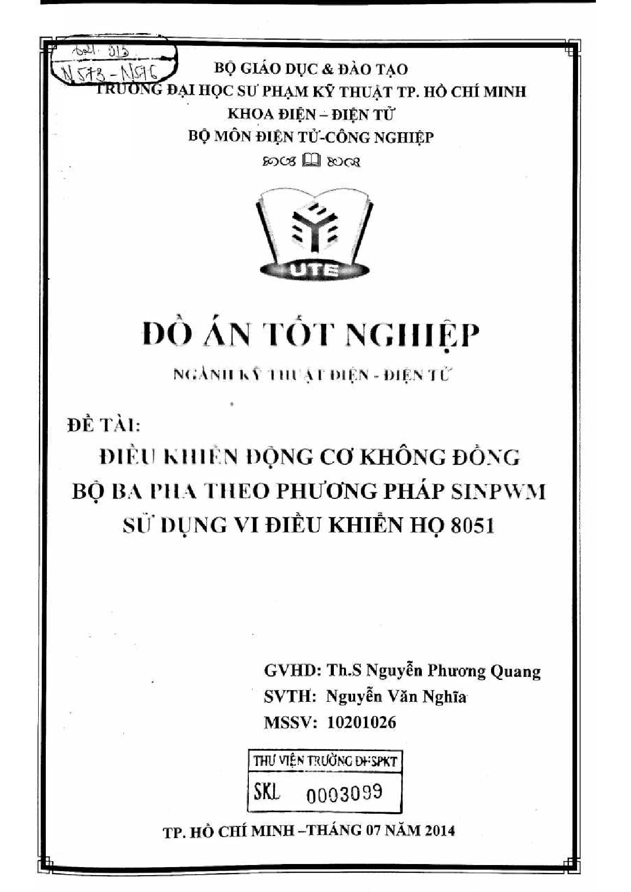 Đồ án tốt nghiệp - Điều khiển động cơ không đồng bộ ba pha theo phương pháp Sinpwm sử dụng vi ĐKH 8