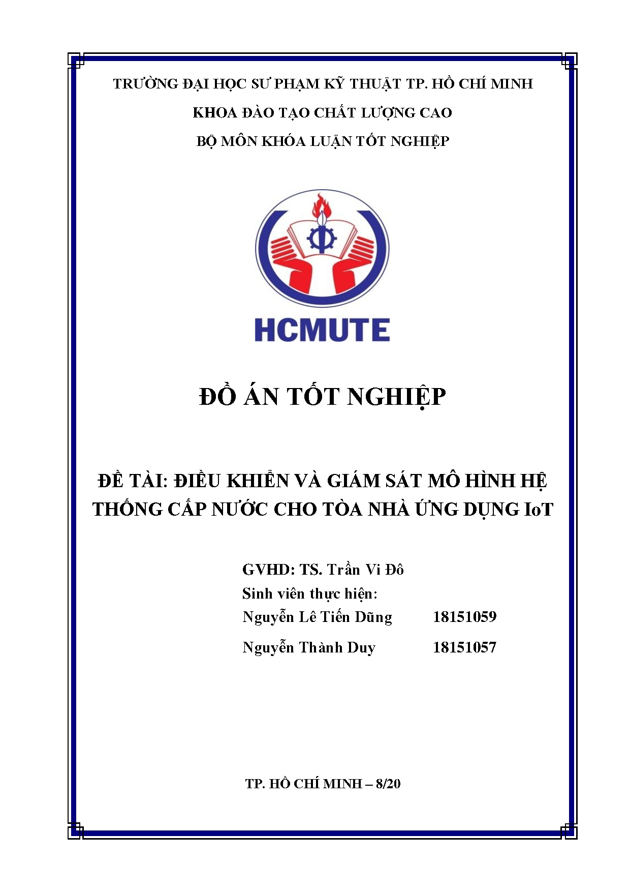 Đồ án tốt nghiệp - Điều khiển và giám sát mô hình hệ thống cấp nước cho tòa NỨDIĐÁTNKCLCNCNKTĐKVTĐH